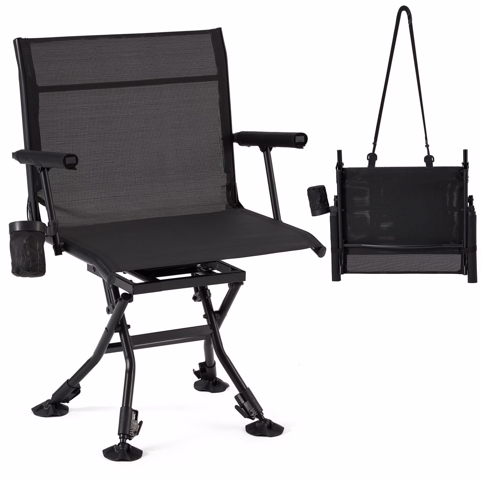 360�� Silent Camo Hunting Blind Chair, Armrests, Side Pouch, Telescopic Legs(Camouflage) Image 9