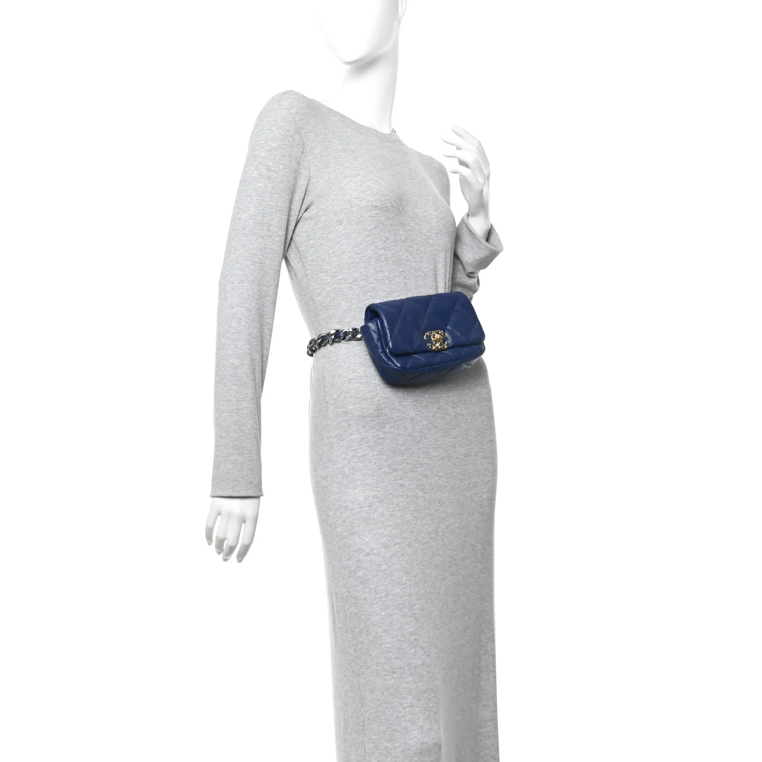 Goatskin Quilted Chanel 19 Waist Bag Dark Blue