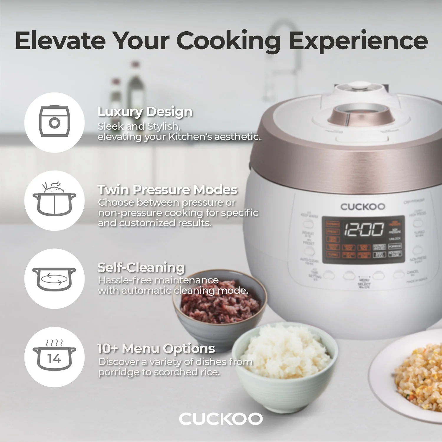 CUCKOO CRP - RT0609FB 6 - Cup (Uncooked) / 12 - Cup (Cooked) Twin Pressure Rice Cooker & Warmer with Nonstick Inner Pot, 14 Menu Options, Safe Steam Release, 3 Voice Guide, Auto Clean (Black)