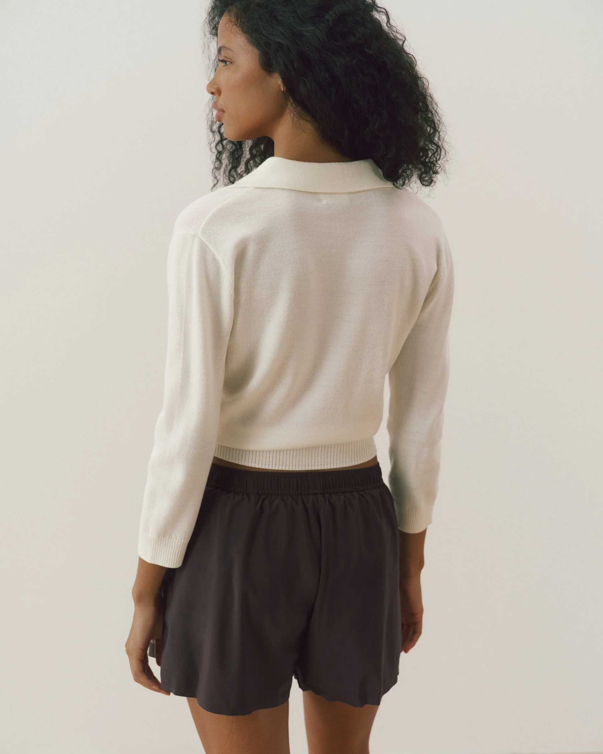 Fine Gauge Knit Collared Top - Marshmallow White