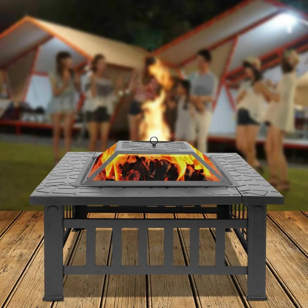Zimtown Wooden 32 Metal Fire Pit Patio Garden Square