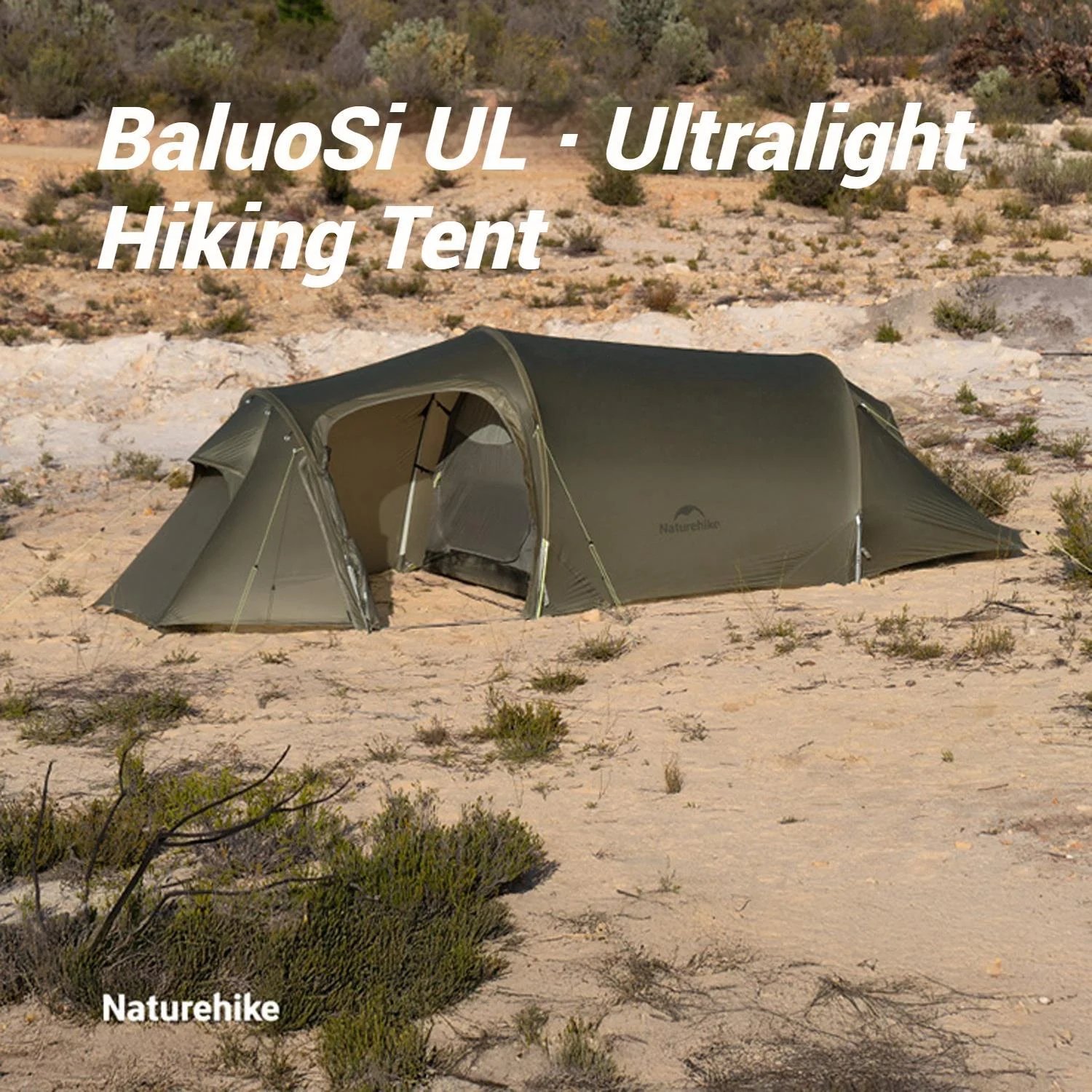 Ultralight Hiking Tent, Tear-resistant Tunnel Tent, Waterproof Camping Tent, Windproof Tent with Hall, 15D Lightweight Silicone-coated Nylon Fabrics,Large size for 2/3 Person.(Olive Green: 2-person) - Image 5