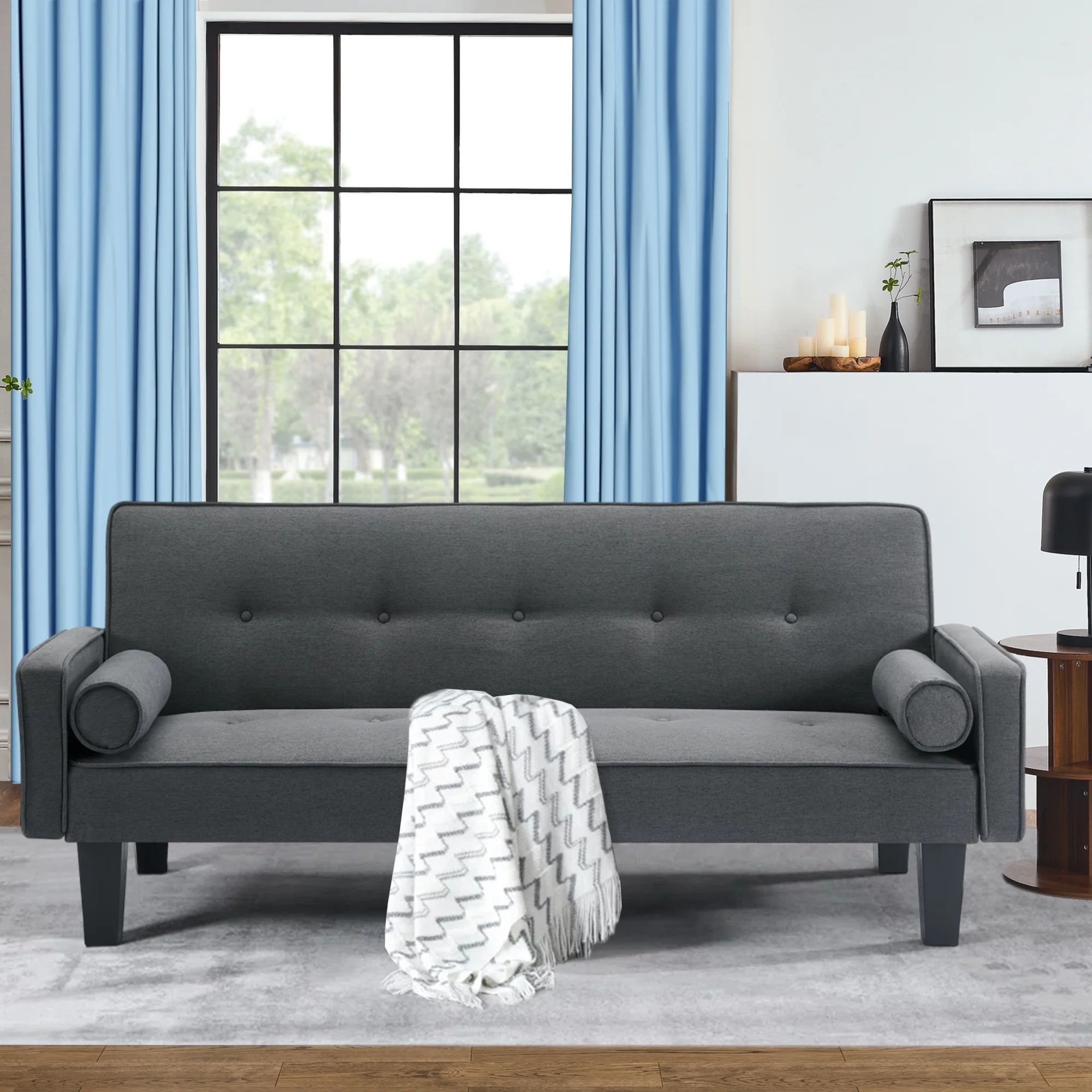 72" Convertible Loveseat Sofa Bed Sleeper Daybed,Modern Upholstered Folding Recliner,Small Futon Sofa for Living Room Apartment Office,Gray 02(Gray 02) - Image 2