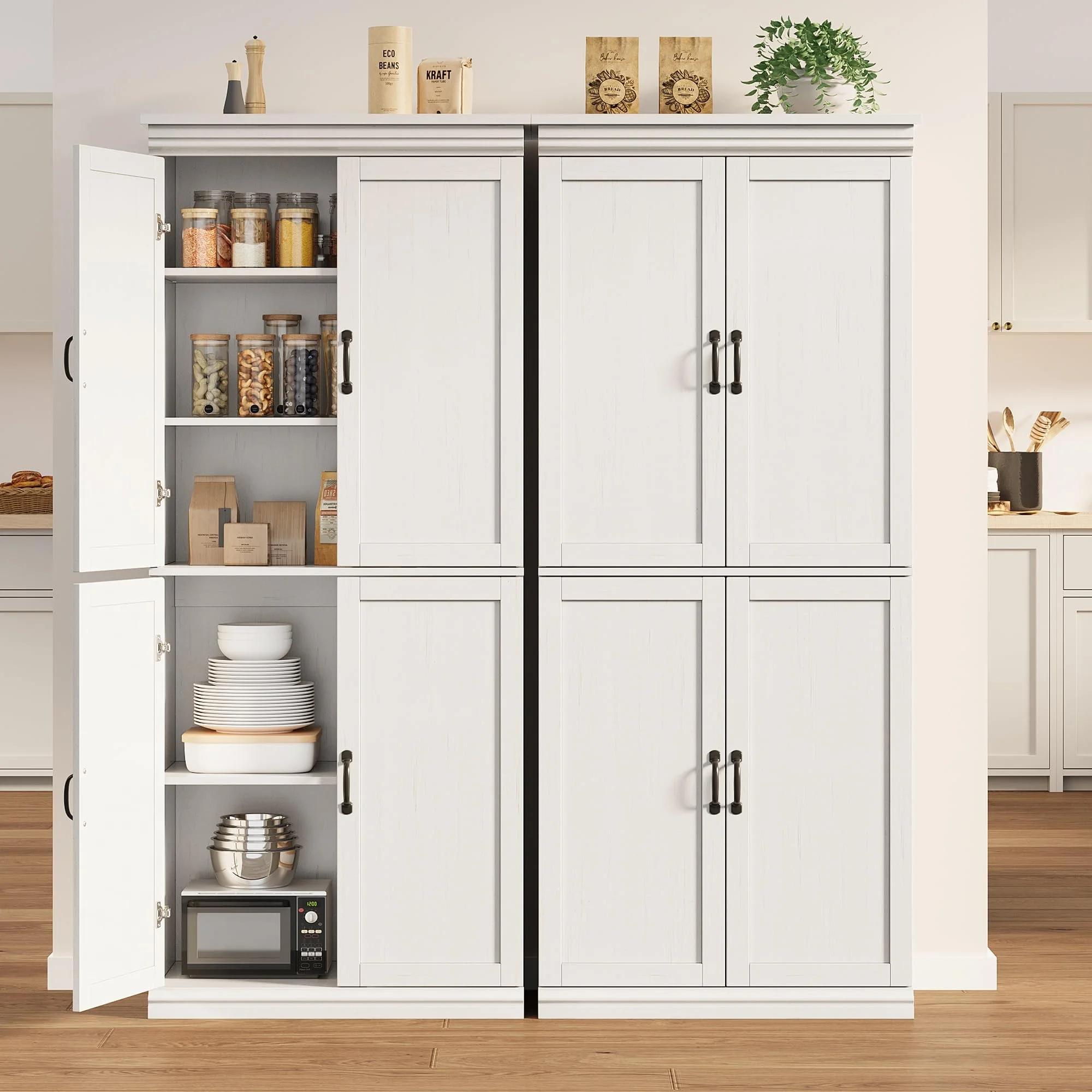 Pantry Cabinet, Freestanding Kitchen Pantry Storage Cabinet,70" Cupboard, Tall Storage Cabinet with Doors and Adjustable Shelves, for Bathroom, Dining Room, Living Room, Antique White/Gray(Antique White) - Image 7