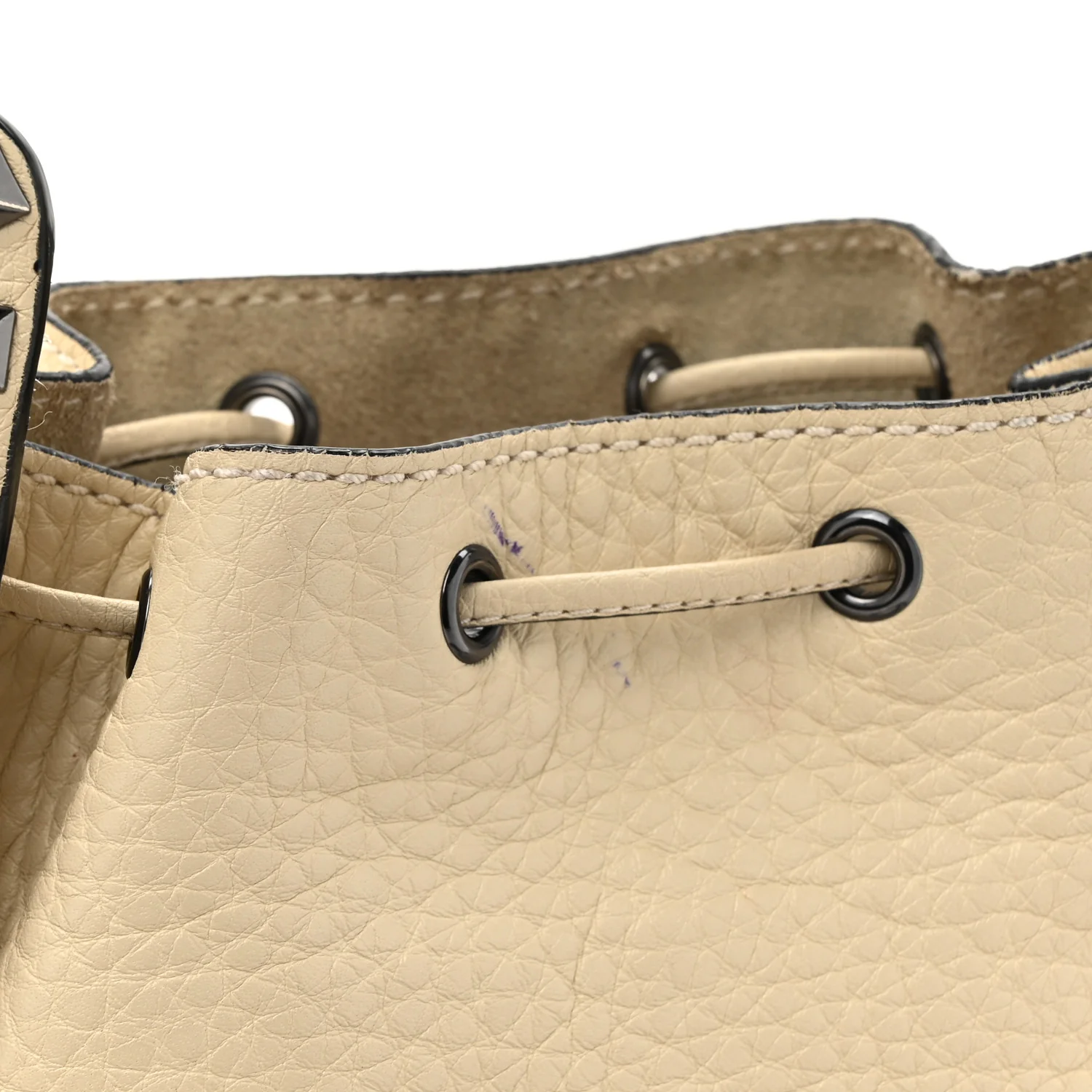 Grained Calfskin Rockstud Bucket Bag Ivory