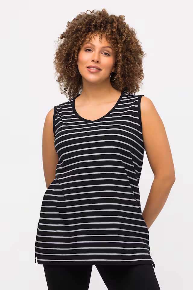 2 Pack of V-Neck Cotton Knit Tanks - Stripe, Solid
