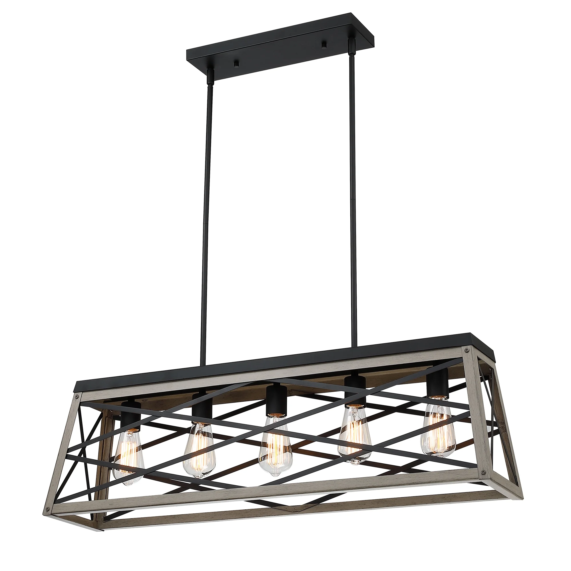 5-Light Farmhouse Matte Black Chandelier Industrial Pendant Lighting for Kitchen Island for Dining Room, Living Room