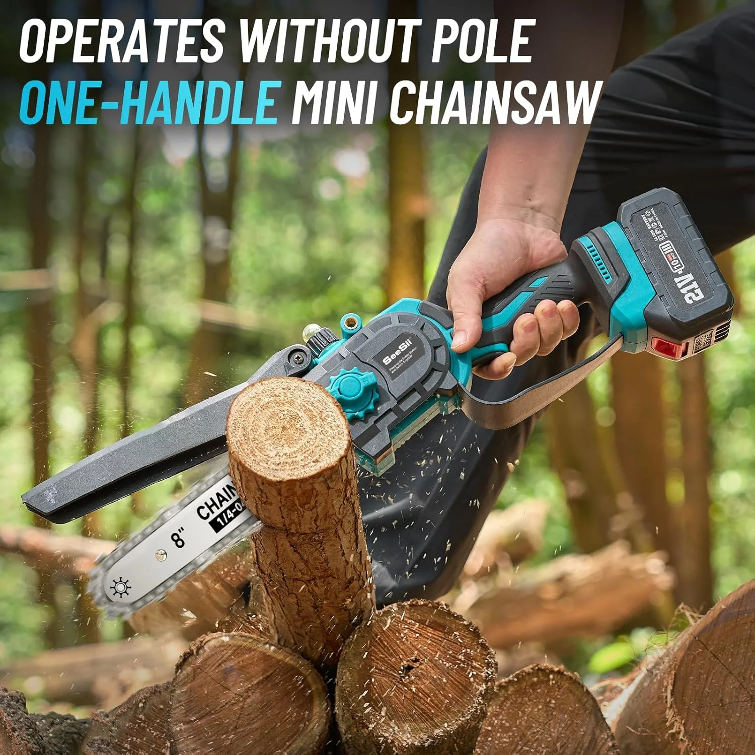 2-in-1 Cordless Pole Saw, 8 Inch Brushless Pole Chainsaws Mini Handheld Chainsaw with 2Pcs 21V Batteries, 2x Chains, Auto Oiler, 16FT MAX Extension Pole Saws for Tree Trimming - Image 6