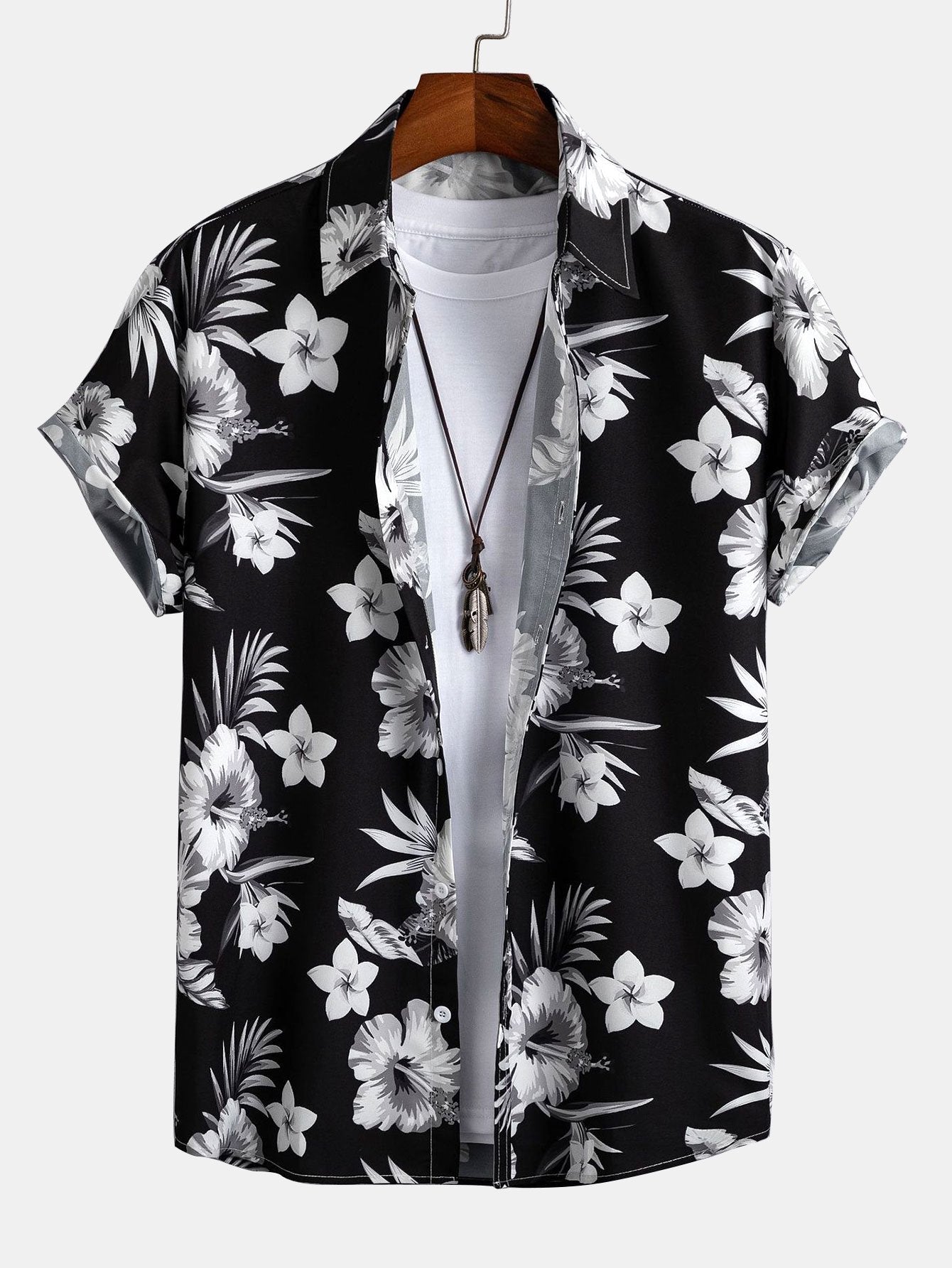 Chemise boutonnée à imprimé floral tropical et short de bain