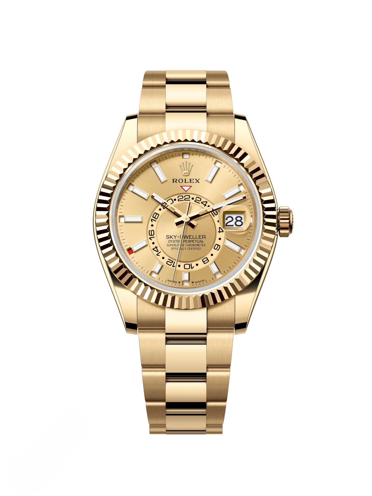 [Super Clone]RLX  Sky-Dweller 42mm Yellow Gold Champagne Dial Jubilee - 336938