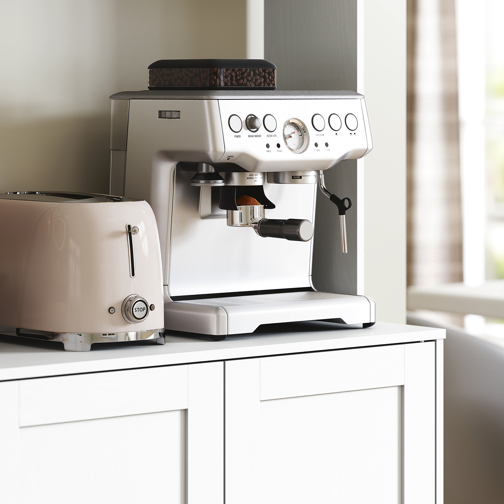 HOMCOM Keukenkast, Scandinavisch Design, 4 Kasten, Verstelbare Planken, Glazen Deuren, Open Vak, Spaanplaat, MDF, Wit