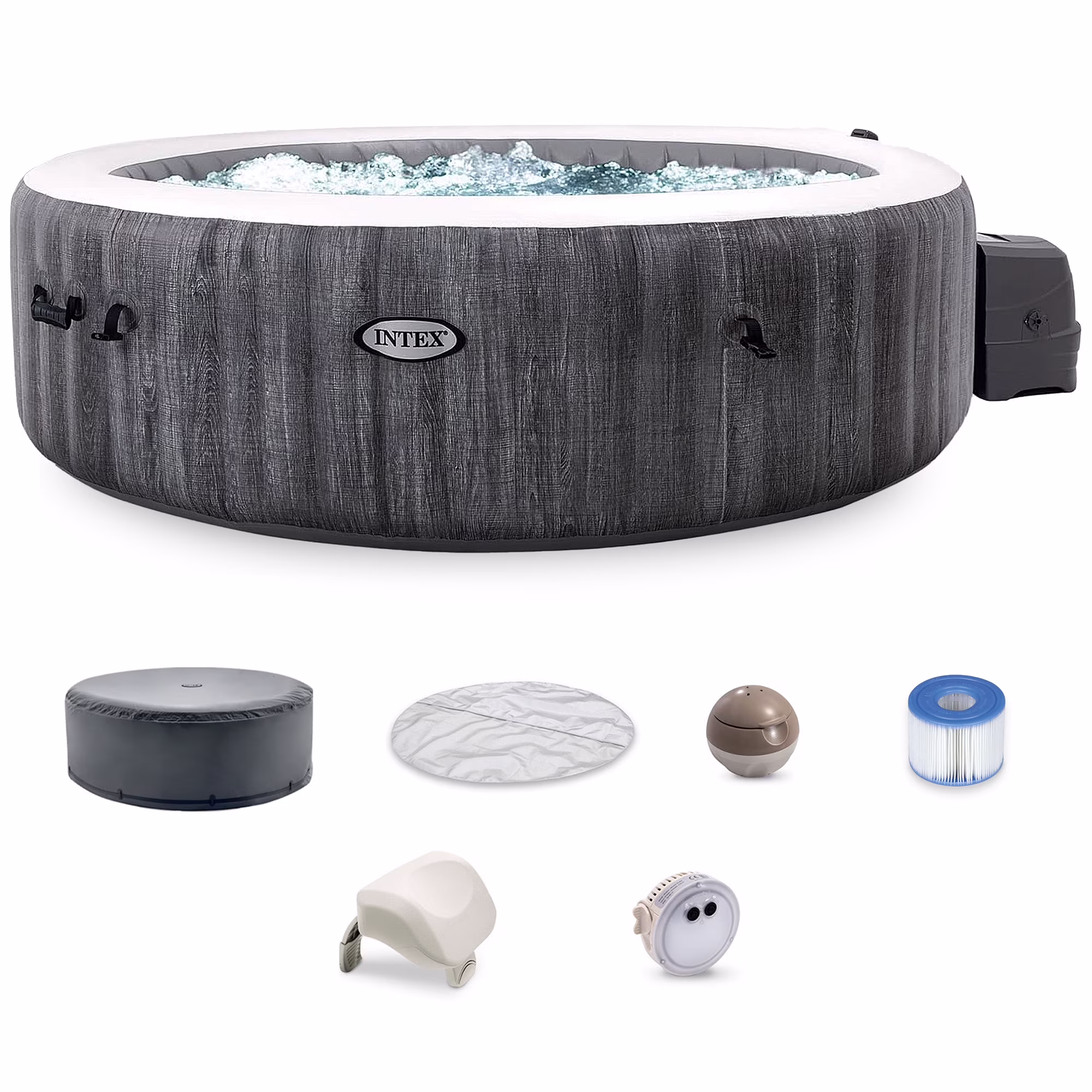 INTEX Purespa Plus Greywood Deluxe 4 Person Inflatable Spa W/ Jets