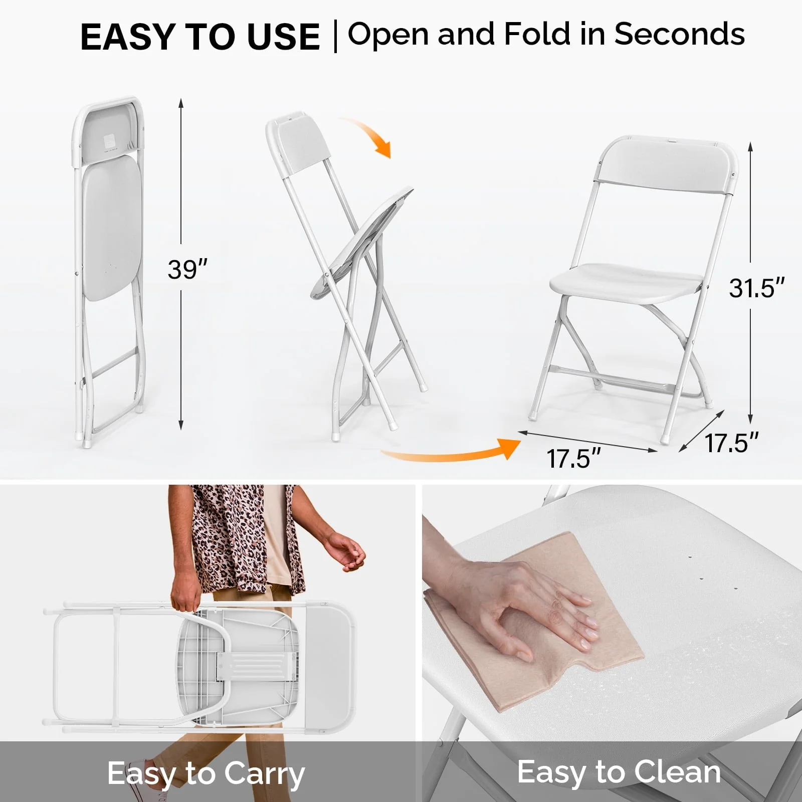 10 Pack White Plastic Folding Chair, Indoor Outdoor Stackable Seat - Image 4