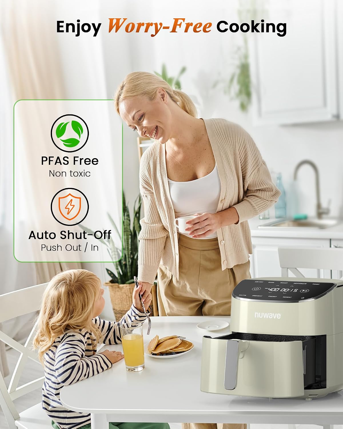 Nuwave Brio Plus Air Fryer 8 Qt, New & Improved, PFAS-Free Ceramic Coating