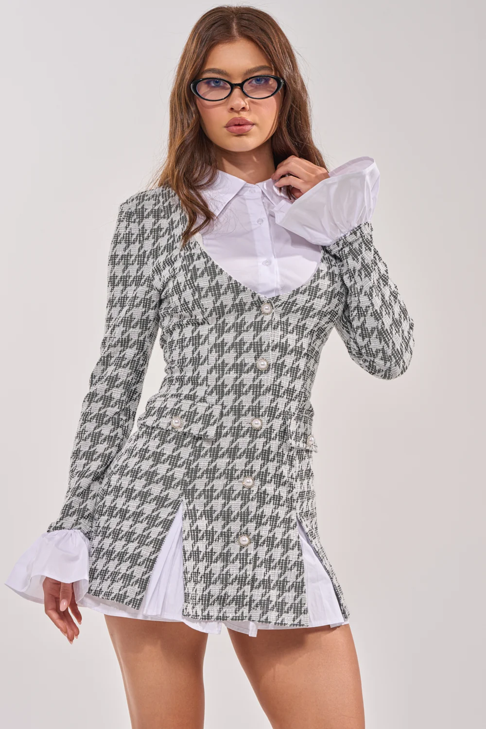 TALIA TWEED LONG SLEEVE COLLARED DRESS - Akira Store