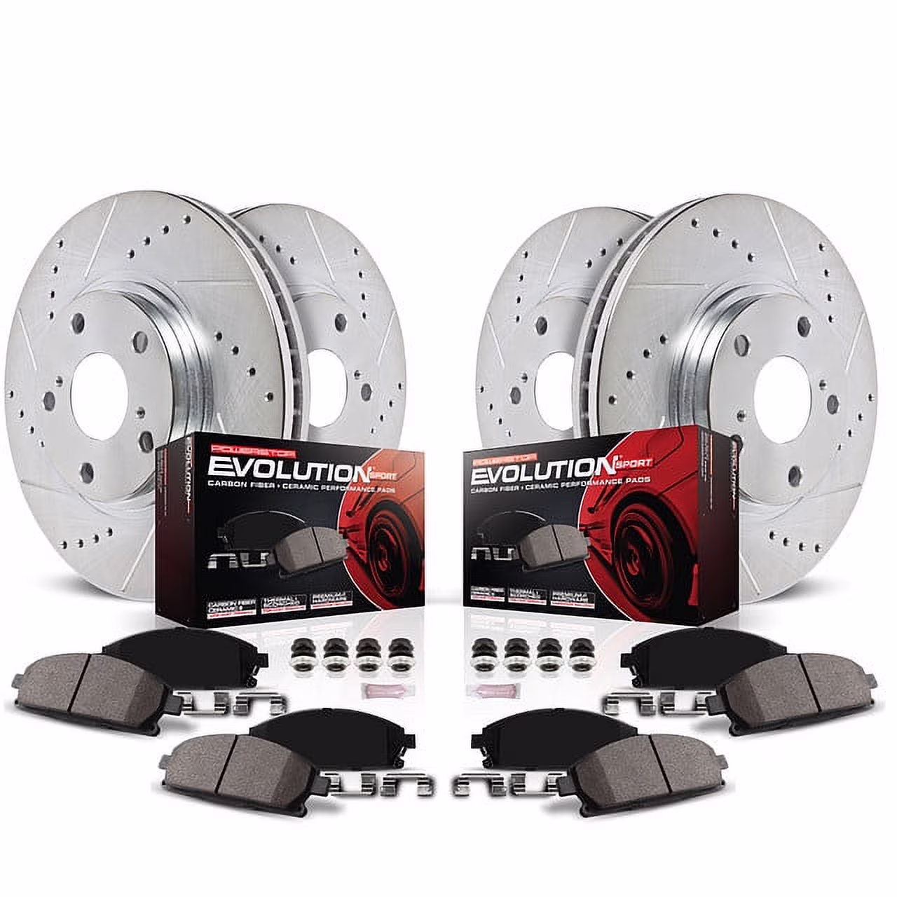 Front and Rear Z23 Evolution Sport Carbon-Fiber Ceramic Brake Pad and Drilled Slotted Rotor Kit Fits: LEXUS Select Models K6513