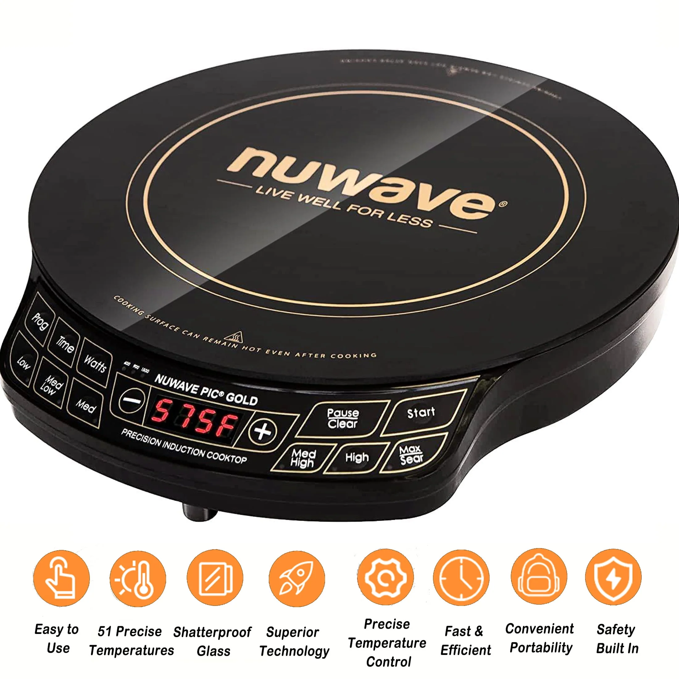 Nuwave Precision Induction Cooktop 8 in Portable Induction Cooker, 100F to 575F and 3 Wattage Settings