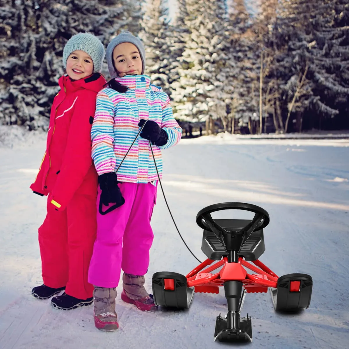 Luge de course sur neige, planche de glisse pour skis avec double freins