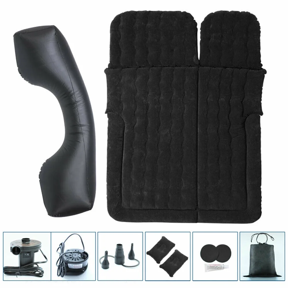 Auto Car Air Mattress Travel Bed PVC Flocking Inflatable Camping Bed with 2 Pillows
