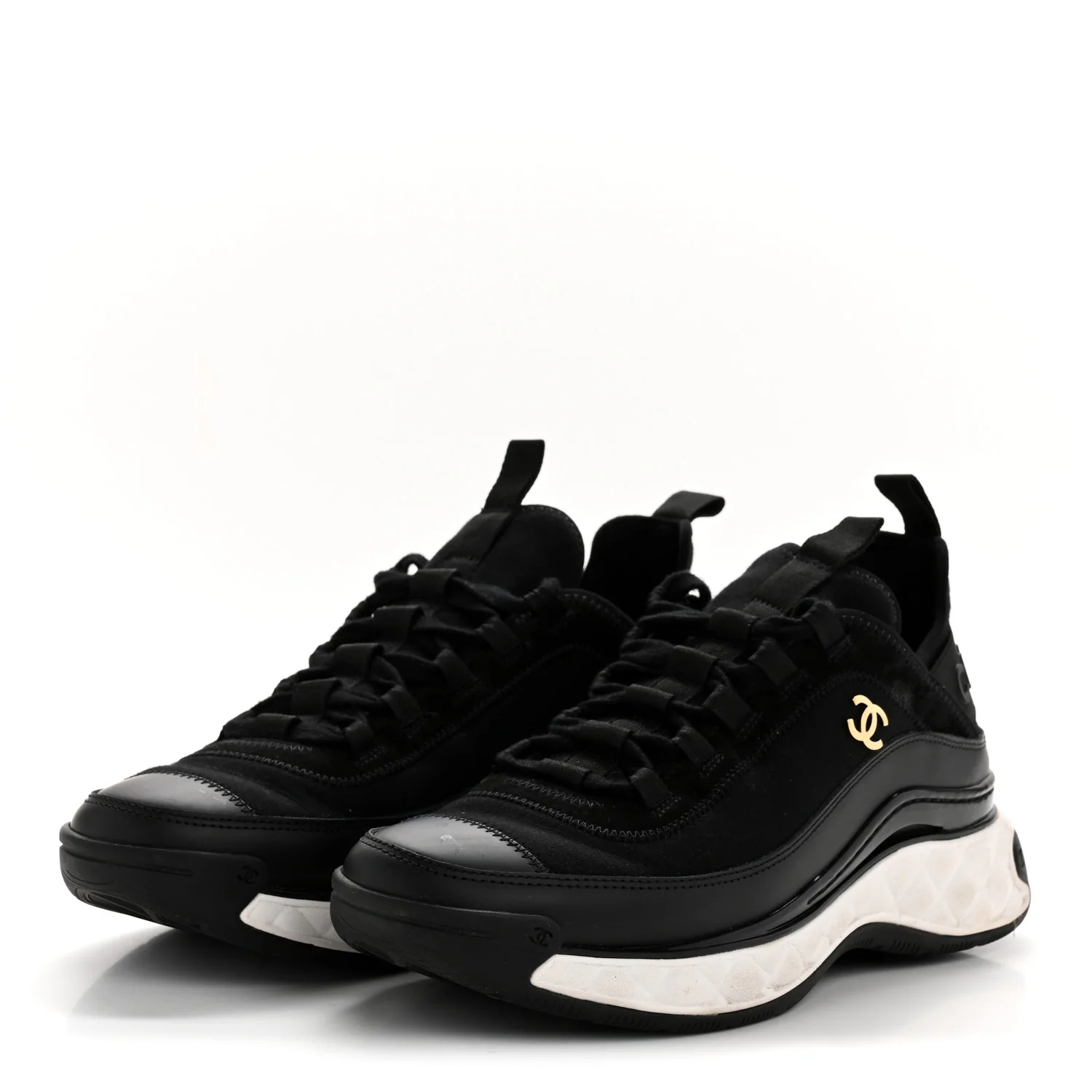 Velvet Calfskin Mixed Fibers CC Sneakers 38 Black