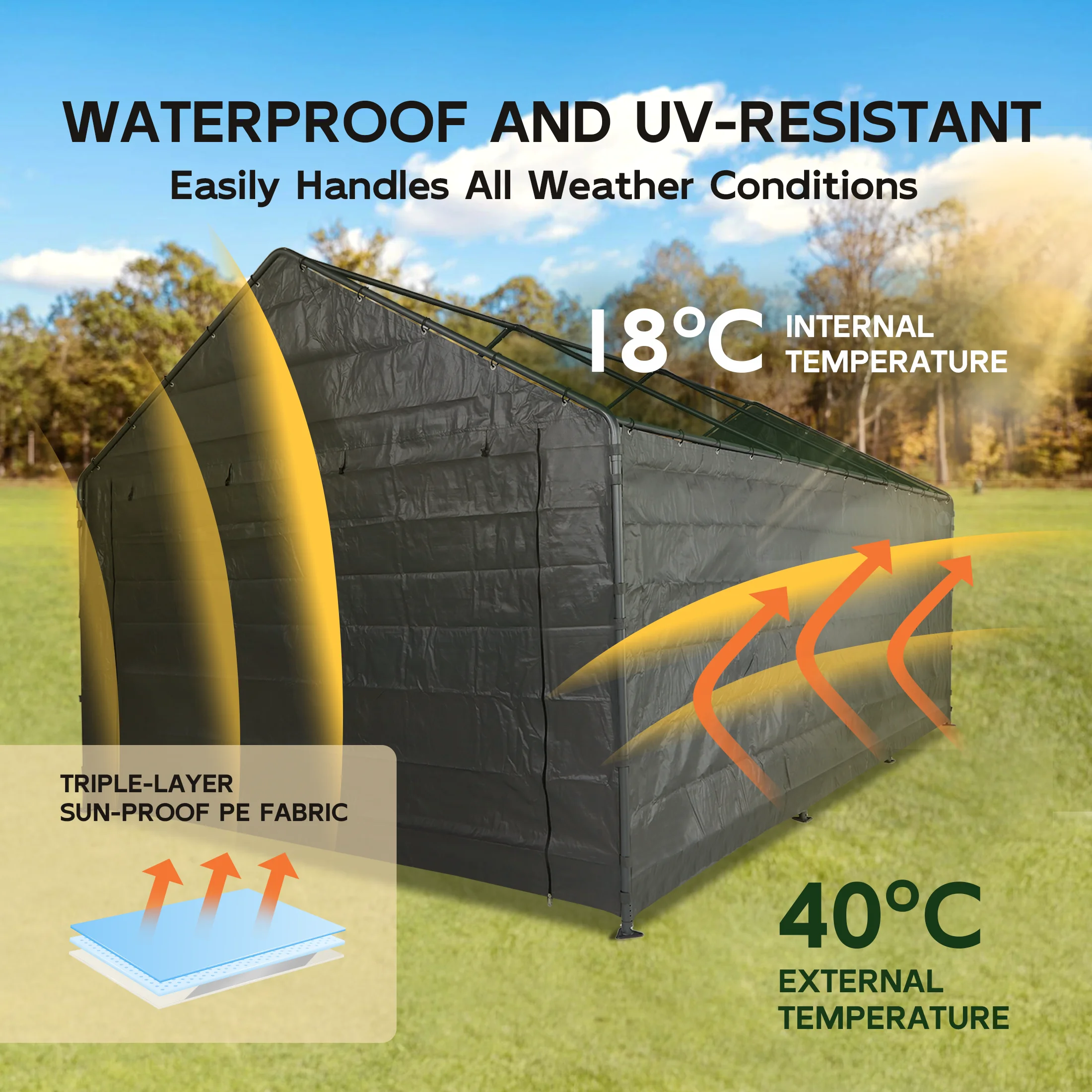 Abba Patio 10x20 Ft Weather Carport Sidewall Tarp Replacement, Dark Grey - Top&Frame Not Included