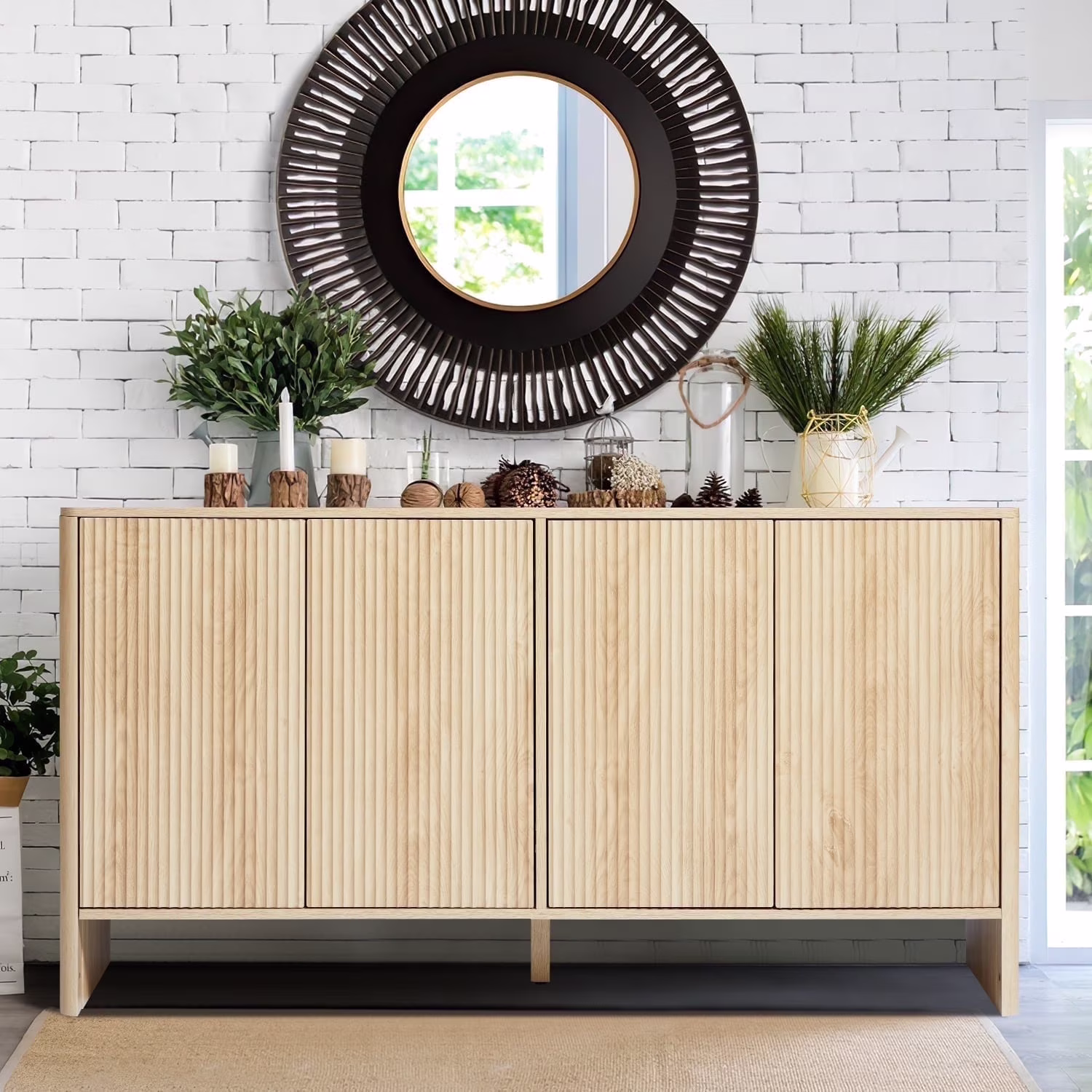 Sideboard Storage Cabinet with Doors and Shelves, Buffet Cabinet with Storage, Credenza Storage Cabinet for Kitchen, Wooden Fluted Cabinet, Under TV Cabinet with Storage Black(Black) - Image 5