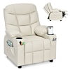 Kids Youth Recliner Chair PU Leather w/Cup Holders Side Pockets Grey(Beige)
