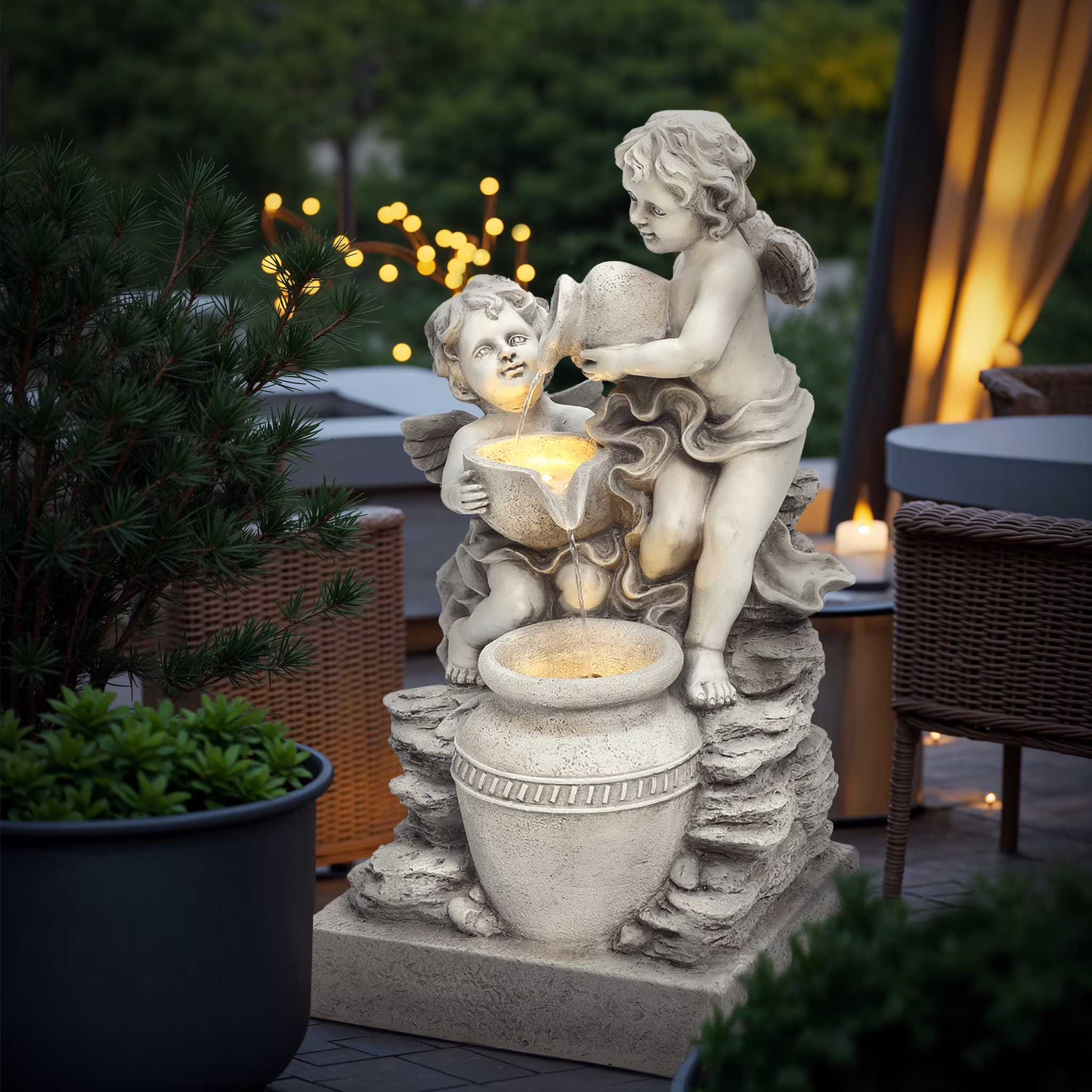 LuxenHome 30 Resin Angels Water Fountain Outdoor and Indoor, Waterfall Fountains for Garden, Backyard
