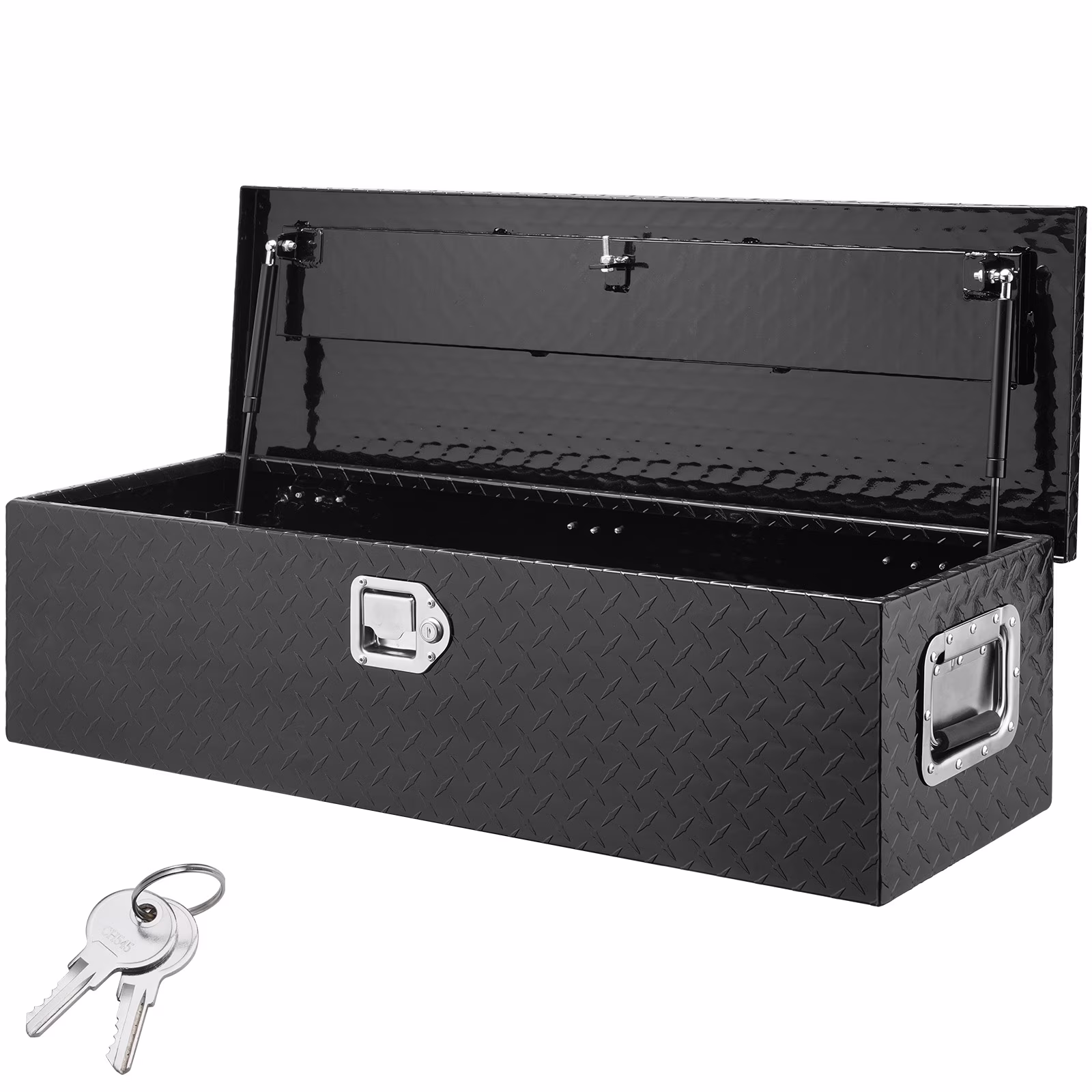 VEVOR Heavy Duty Aluminum Truck Bed Tool Box, Diamond Plate Tool Box with Side Handle and Lock Keys,Storage Tool Box Chest Box Organizer for Pickup,Truck Bed, RV, Trailer,39x13x10,Black