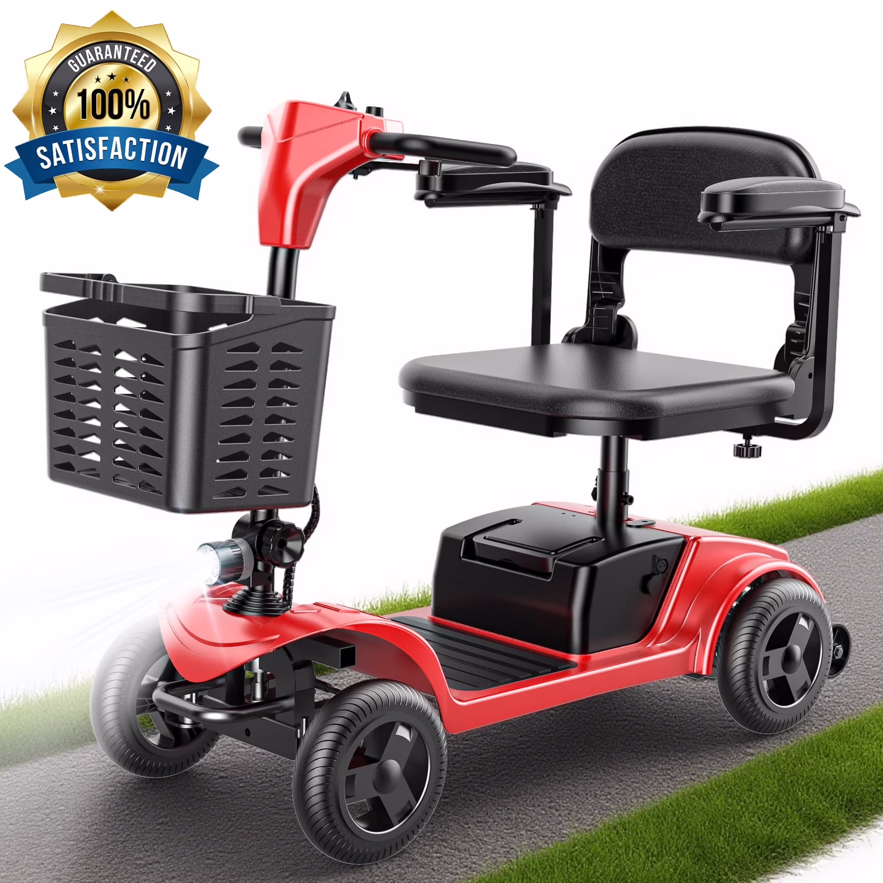 4 Wheel Mobility Scooter for Seniors, Wider Seats Foldale Electric Wheelchair Device for Travel, Upgraded for Superior Performance, Red(Red)