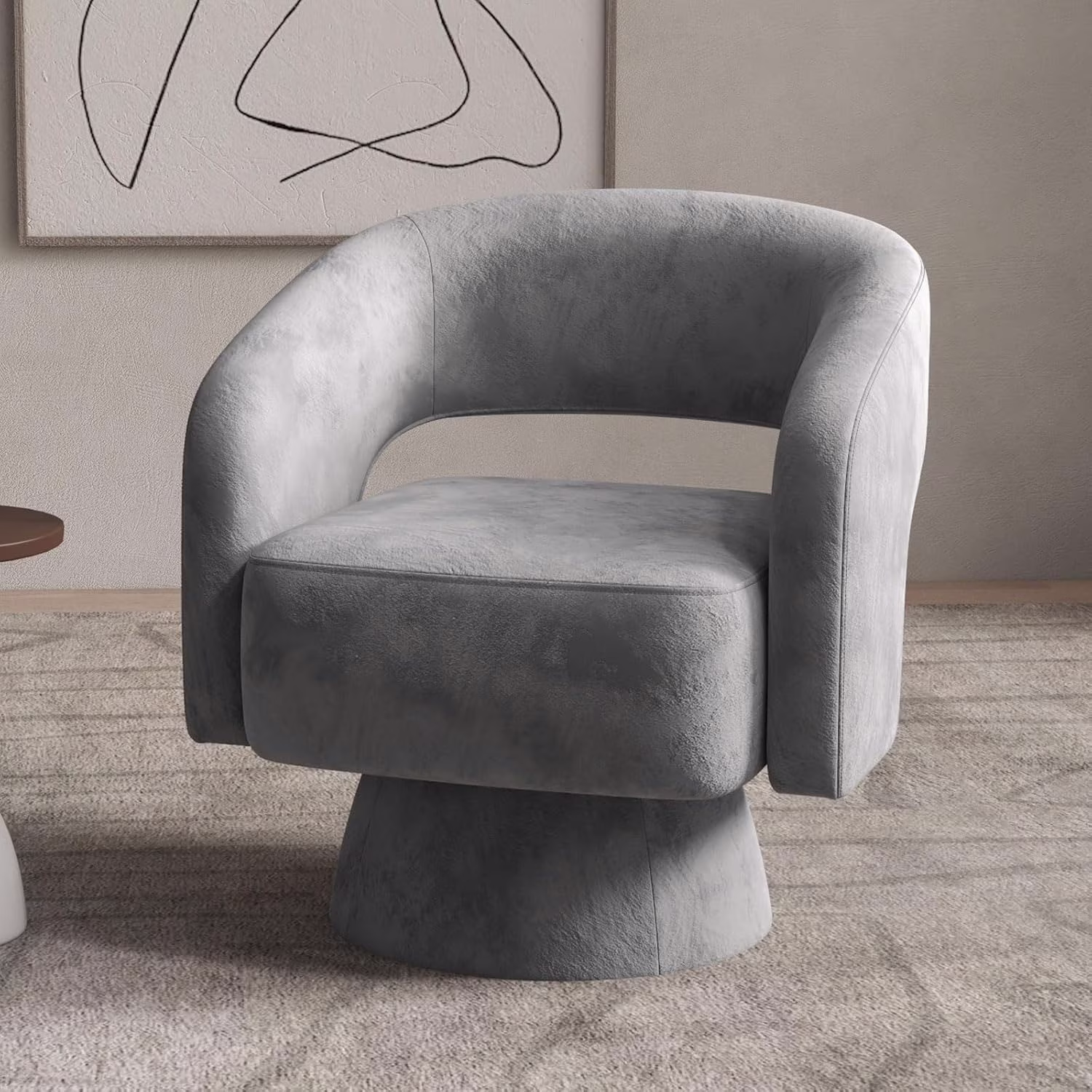 Bonzy Home 360° Swivel Barrel Chair, Velvet Accent Armchair for Living Room, Bedroom & Office, Gray