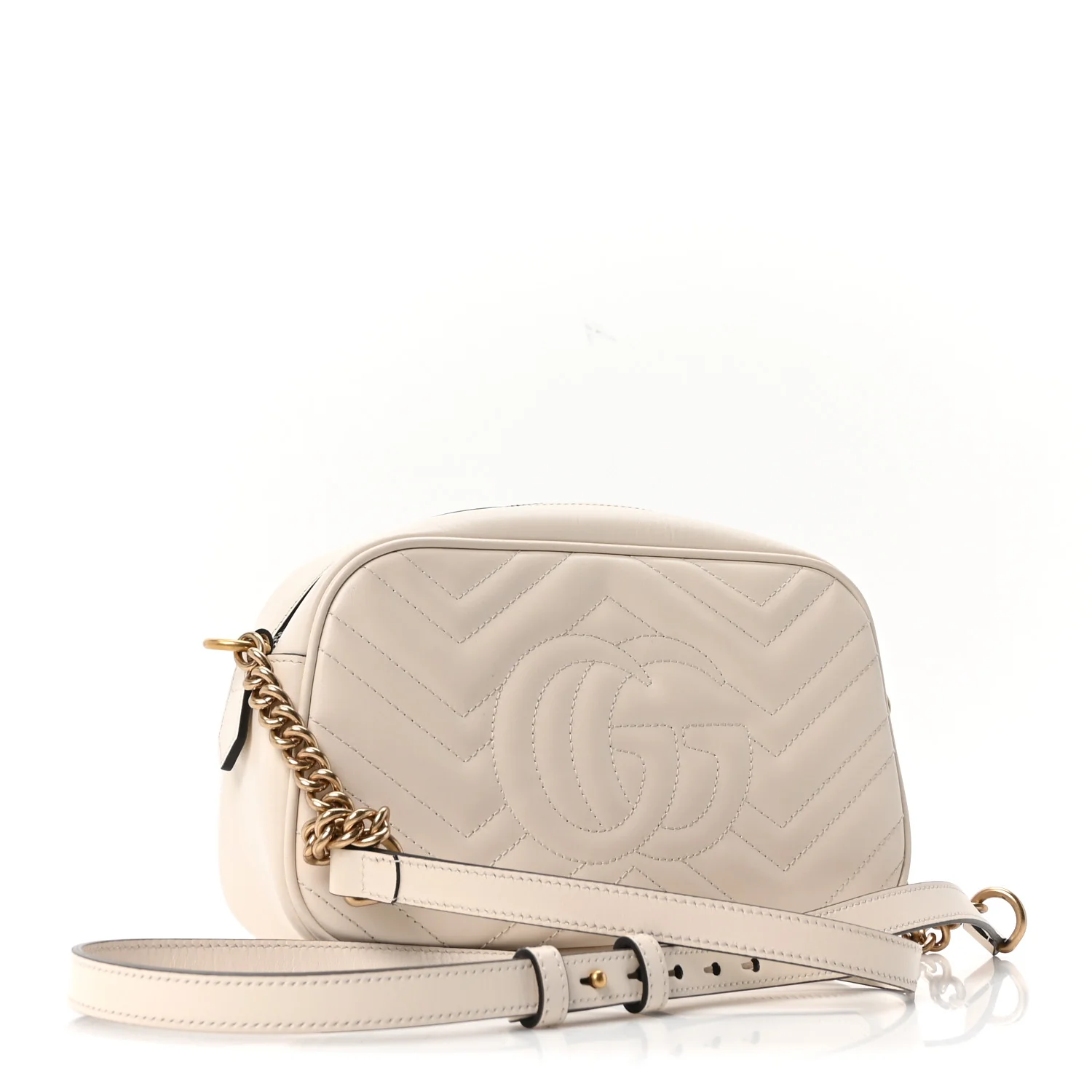 Calfskin Matelasse Small GG Marmont Chain Shoulder Bag White