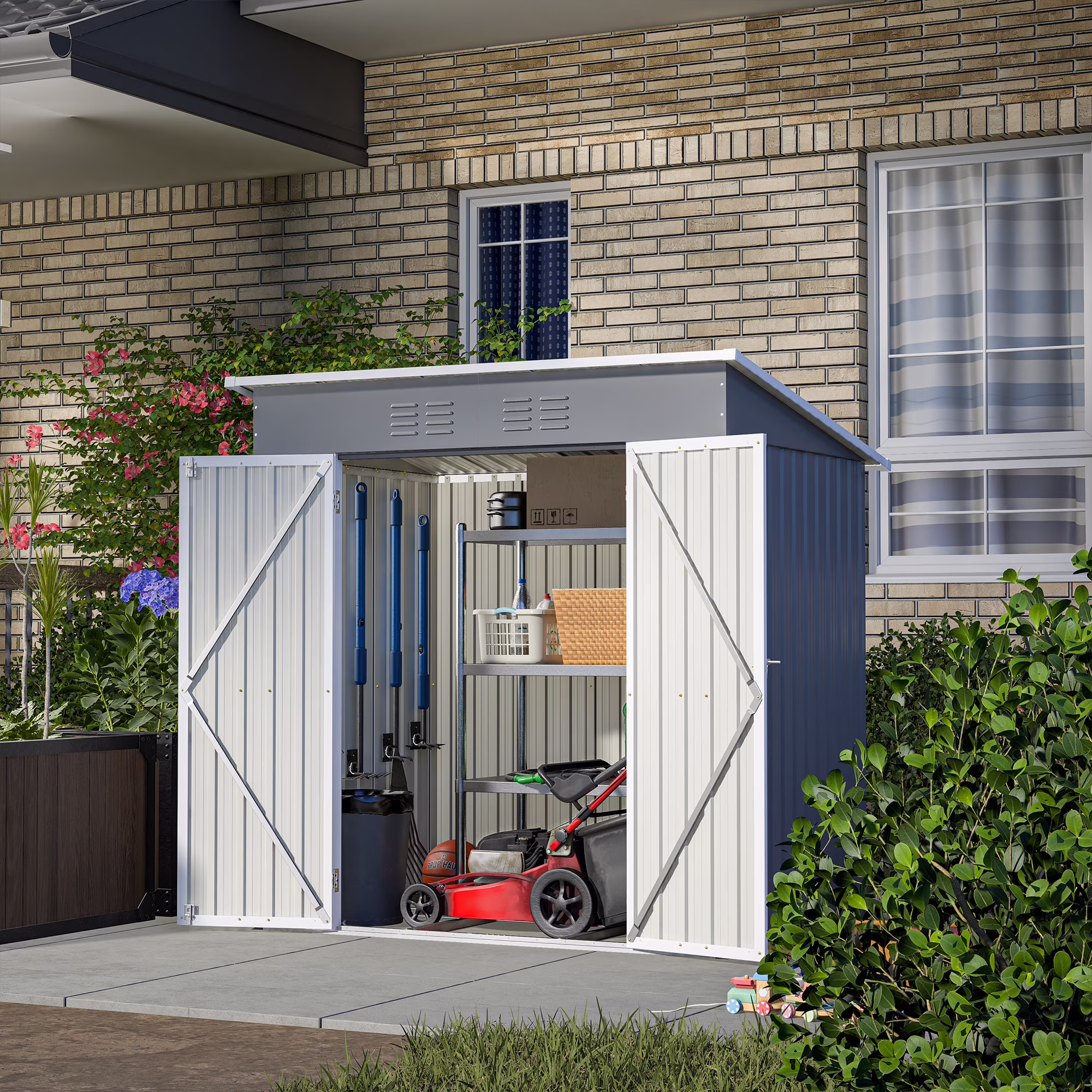 6 x 4 ft Outdoor Storage Shed with Floor Frame, Storage Sheds for Outside with Lockable Door, All Weather Garden Tool Shed with Air Vent for House Backyard Patio Lawn, Black(Black) - Image 3