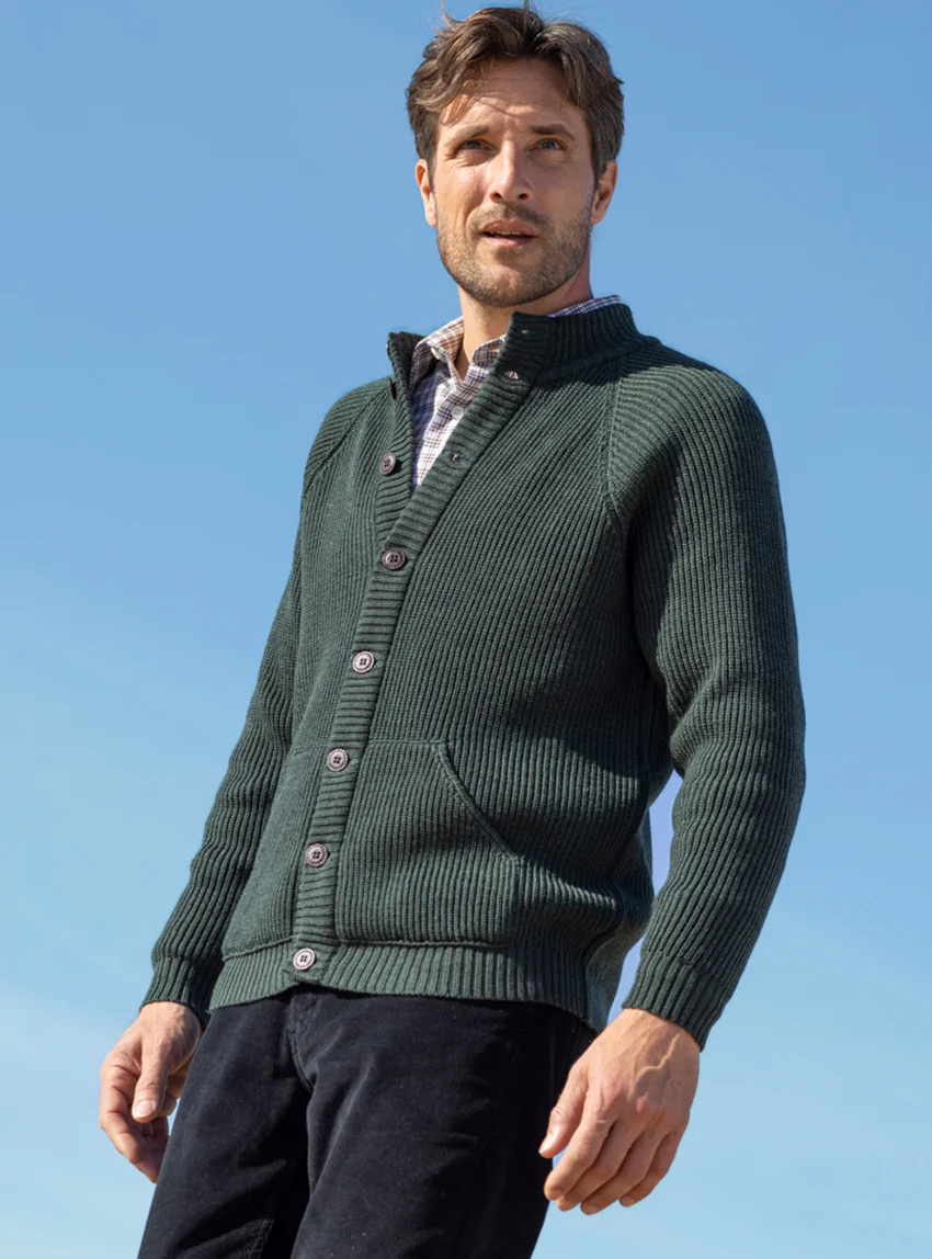 Gilet laine homme Vert Chiné