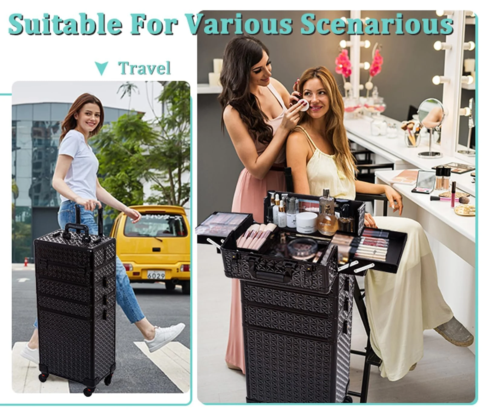 AROUS 5 in 1 Professional Makeup Train Case with 360�� Swivel Wheels
