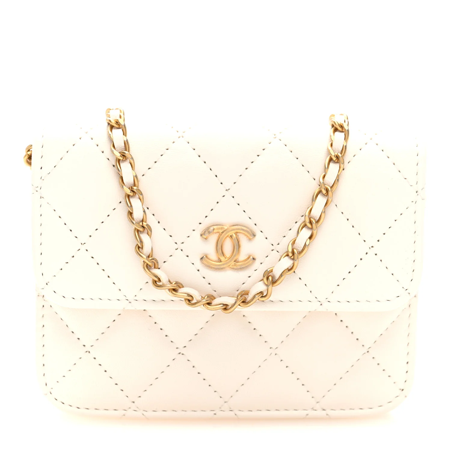 Lambskin Quilted Pearl Crush Clutch With Chain White