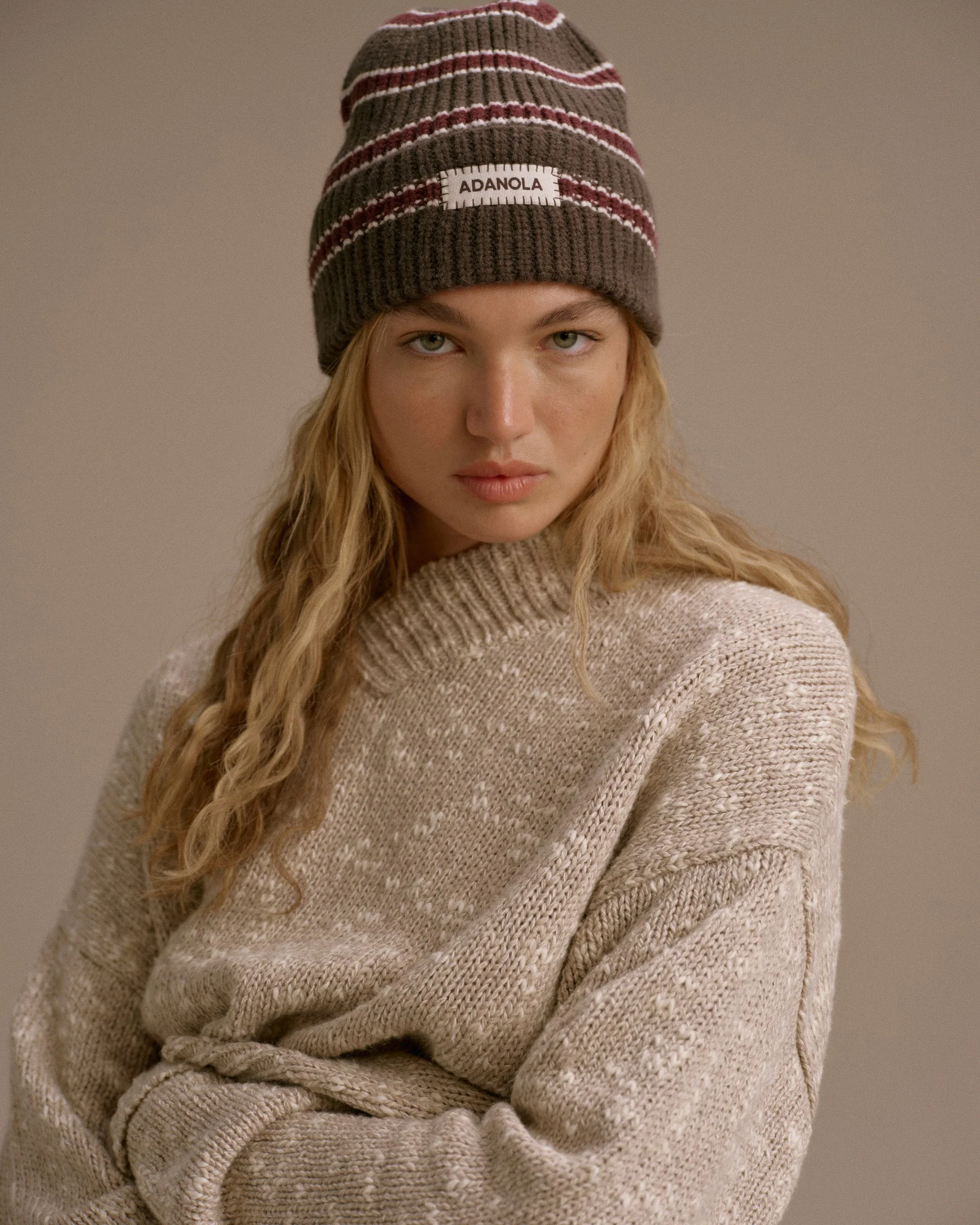 Stripe Beanie - Coffee Bean/Marshmallow White