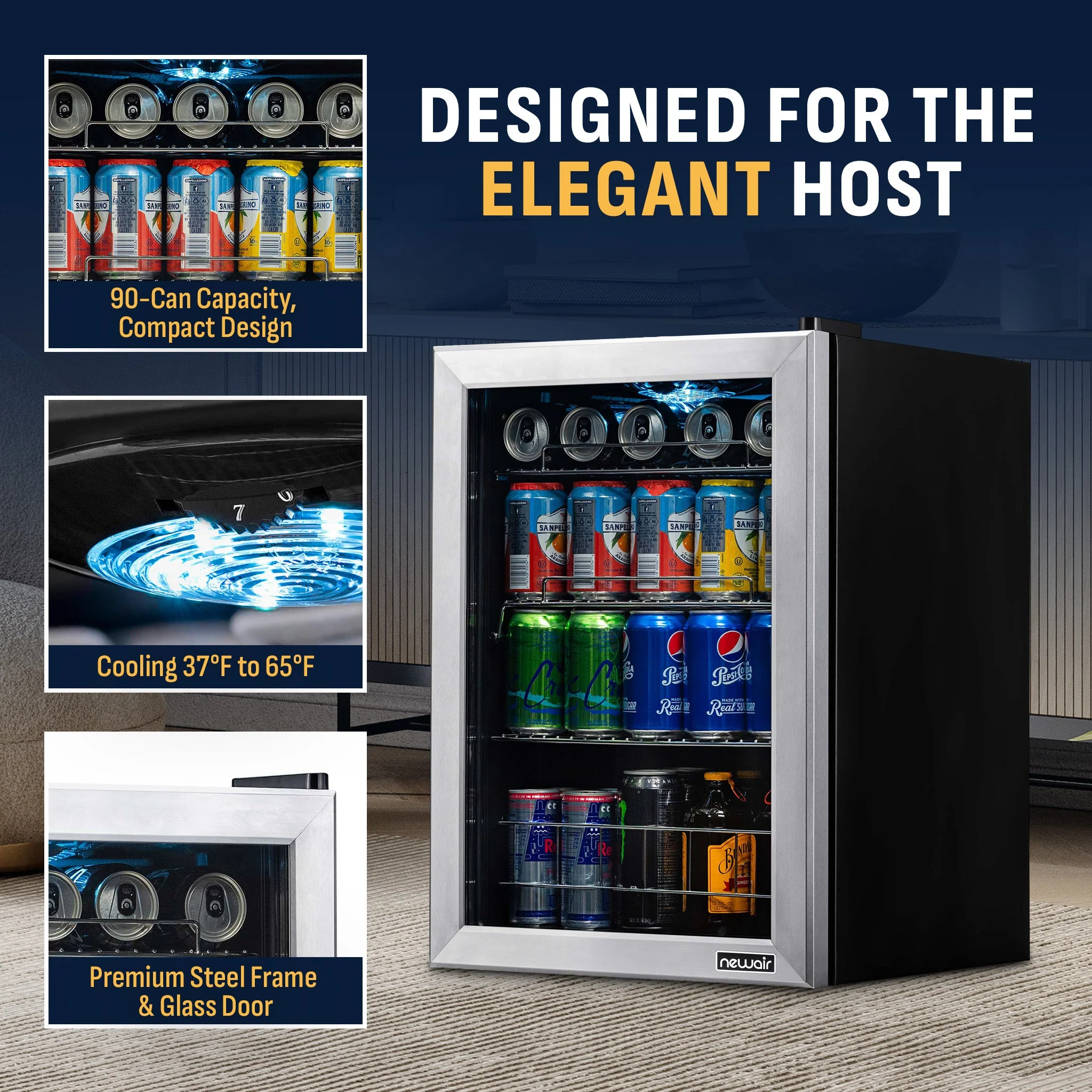 Newair 90-Can Freestanding Stainless Steel Beverage Fridge -17