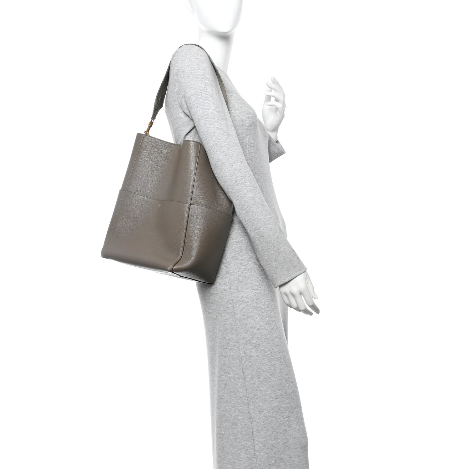 Soft Grained Calfskin Sangle Bucket Bag Taupe