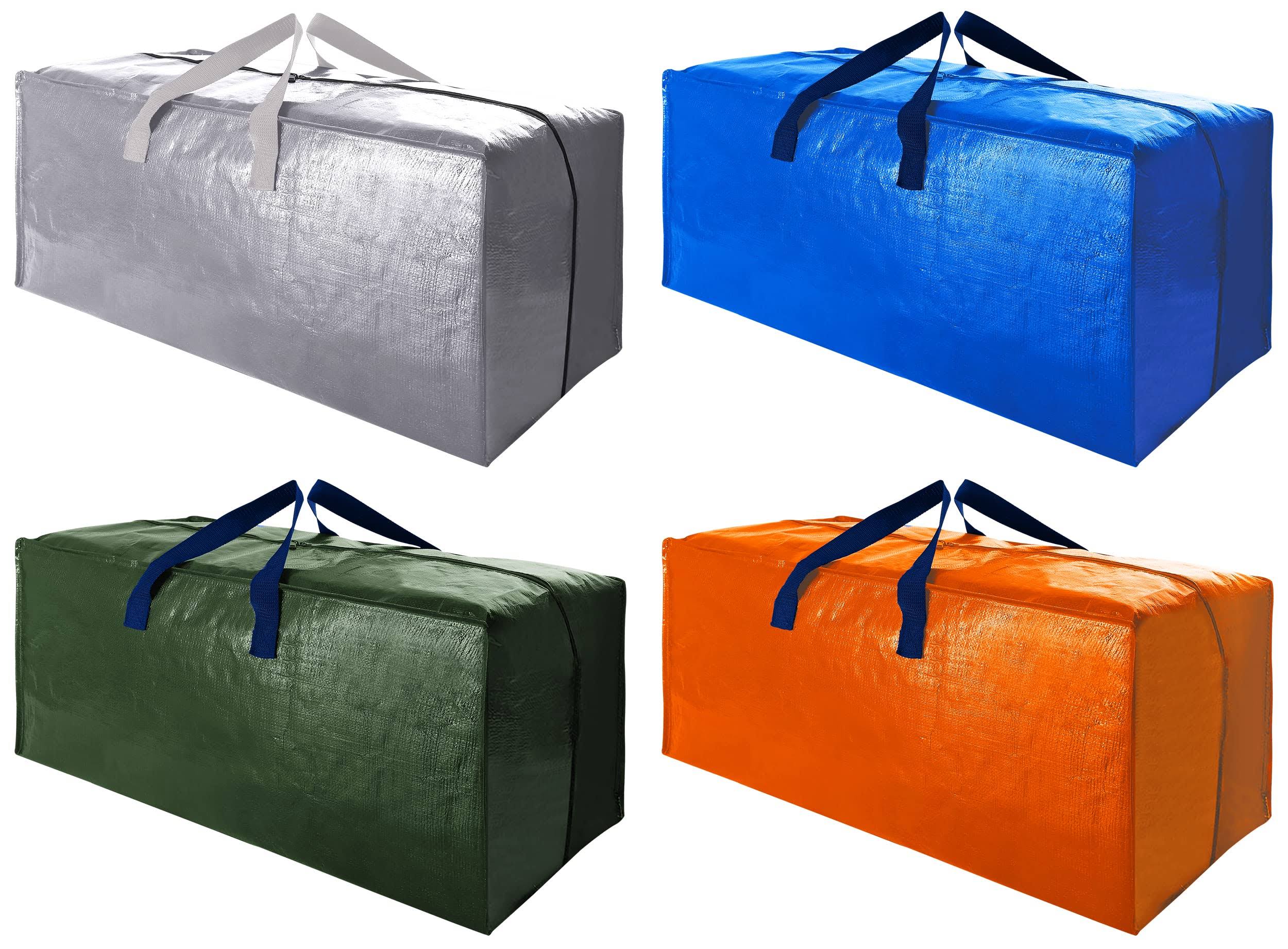 Cosy Family 4 Pack Heavy Duty Extra Large Moving Bags with Backpack Straps - Strong Handles & Zippers, Storage Totes for Space Saving, Fold Flat,