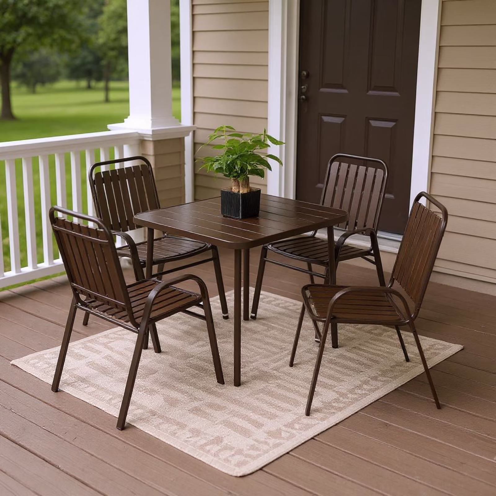 Homy Casa 5-Piece Outdoor Patio Dining, One Table with 4 Chairs for Garden Patio & Backyard, Brown