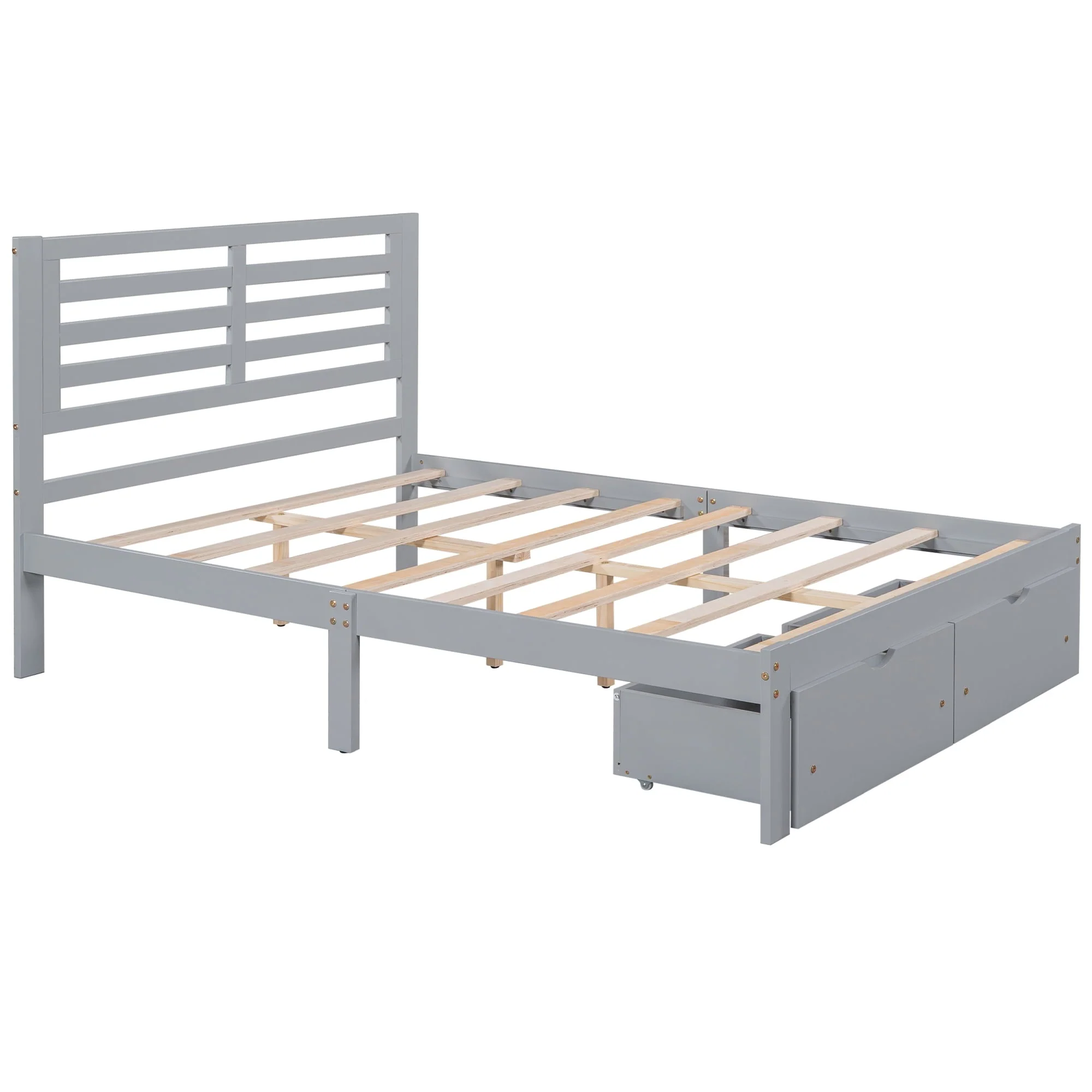 Platform Bed Frame Storage Bed with Headboard, Pine Wood Full Bed Frame for Bedroom, Modern Full Size Bed Frame with Drawers, Wood Slats Support, Holds 400 lb, No Box Spring Needed, Gray(Twin/Gray) - Image 9
