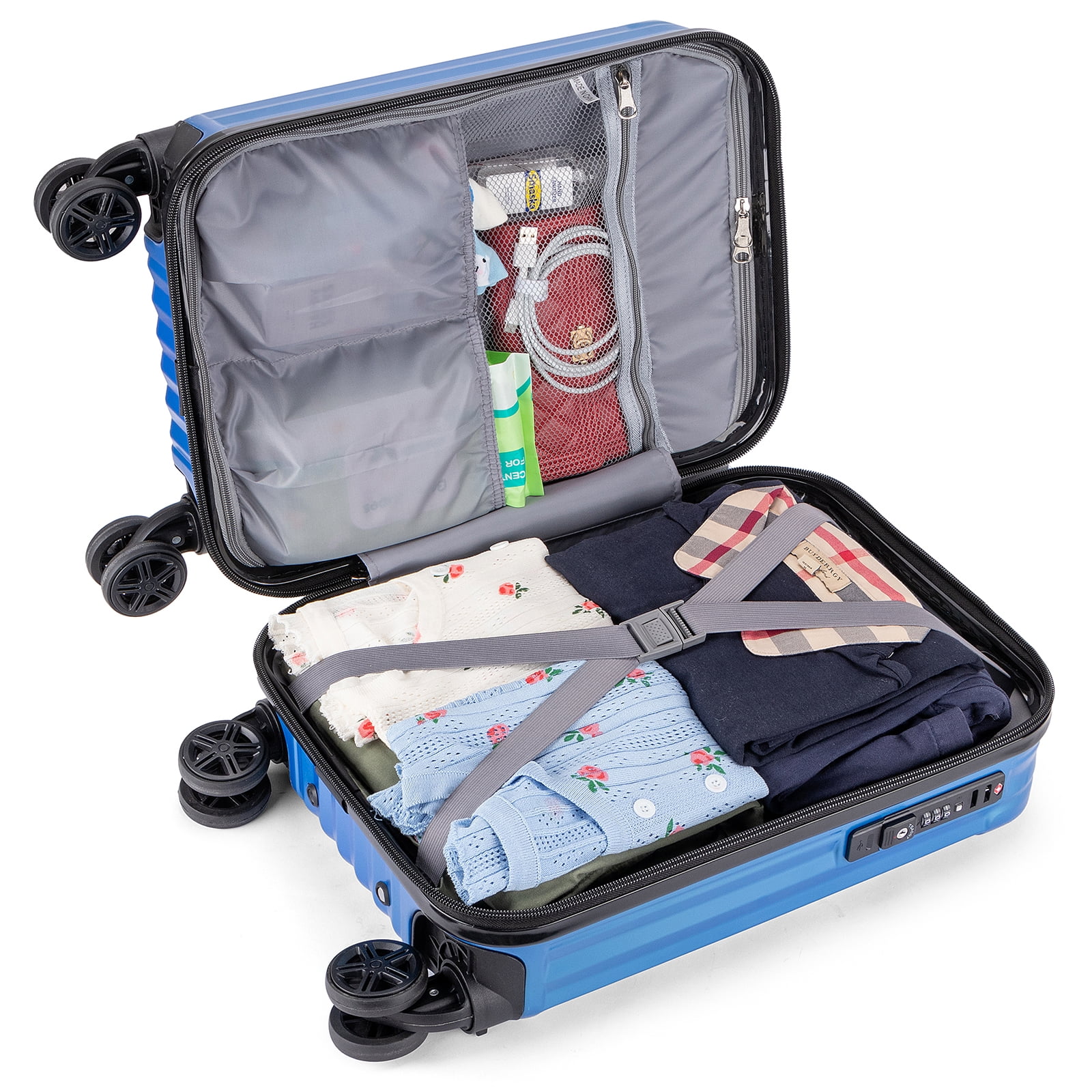 Personal Item Suitcase 18x14x8 Inches Hardside Built In TSA Lock USB Port Lightweight Luggage With Removable Silent Wheels Underseat Carry-On Bag For Spirit and Frontier and More (Blue) - Image 3