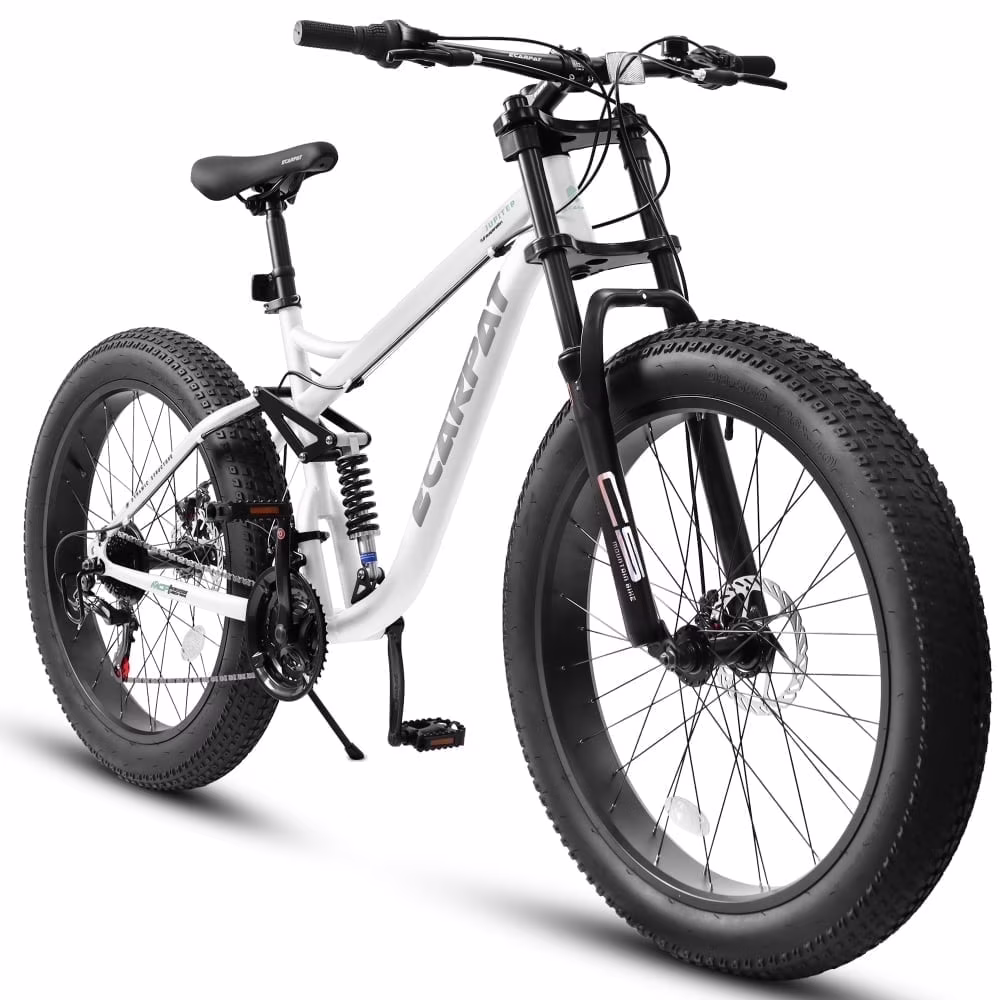 26 inch Mountain Bike for Men, 26*4" Fat Tire Mountain Bicycles,Full-Suspension 21-Speed Drivetrain with Disc Brakes(Teen)