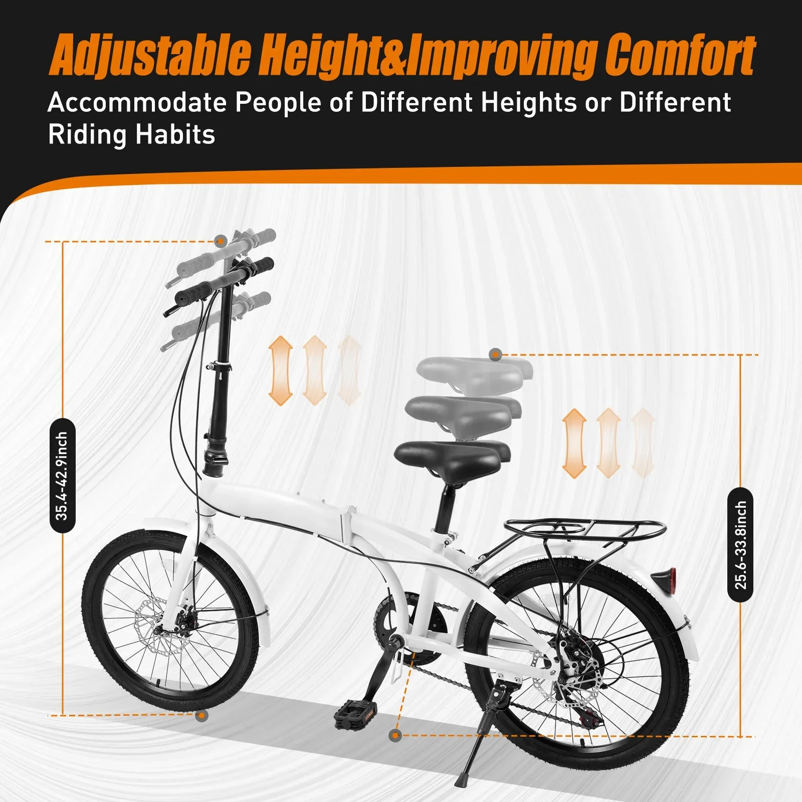 LOYALHEARTDY 20 Folding Bike 7-Speed Unisex Mountain Bicycle Adjustable Height MTB City Bike for Adult Teenager High Carbon Steel Foldable Bicycle for Riding Traveling w/Dual Disc Brakes & Fender