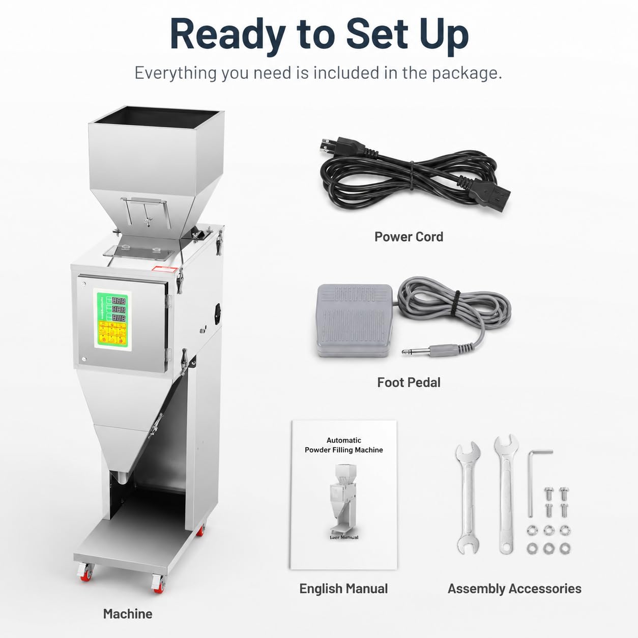 10-999g Powder Filling Machine, 110V 200W Granule Filler | Digital Weighing Control, Foot Pedal Operation