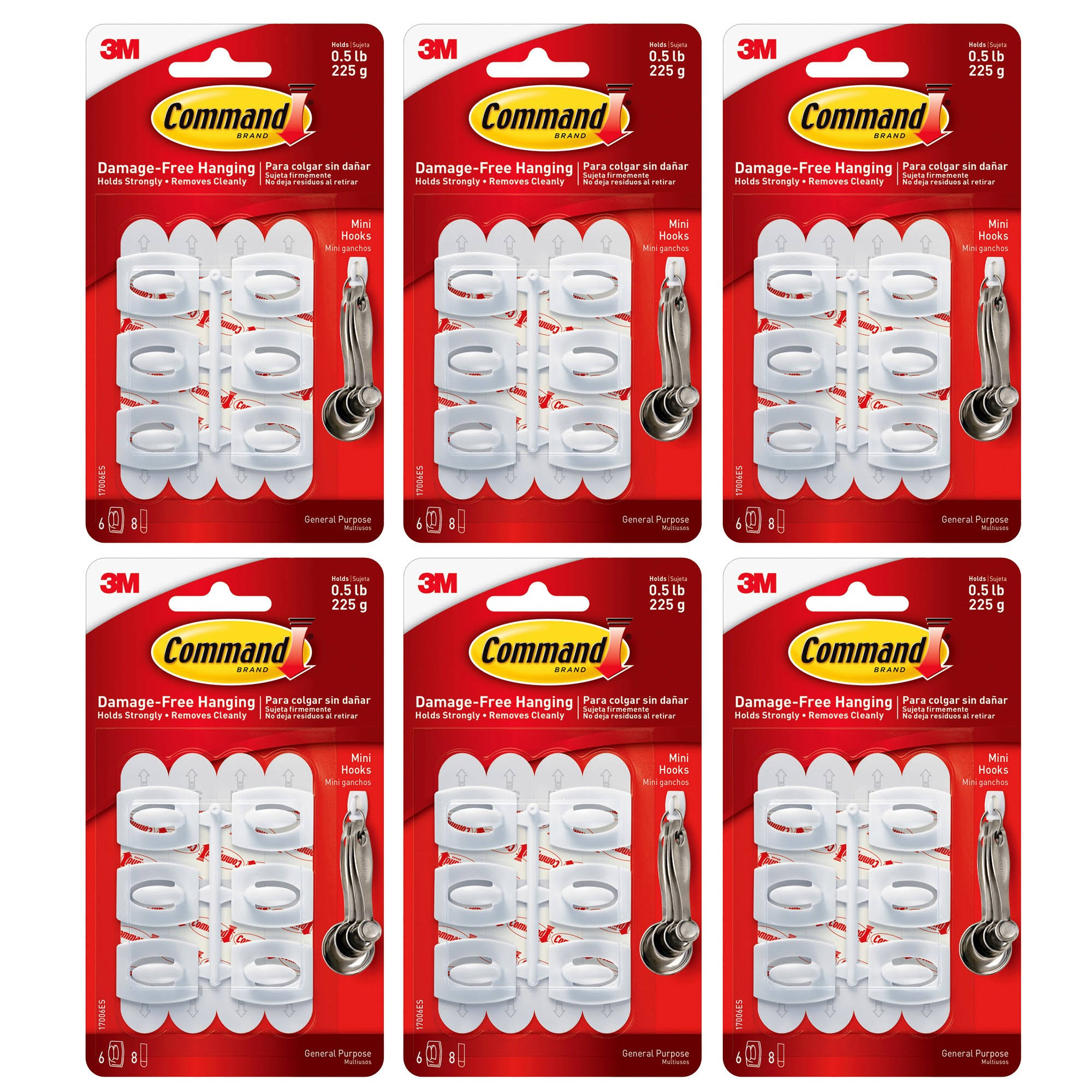 Command Mini Hooks, White, 6 per Pack, 6 Packs
