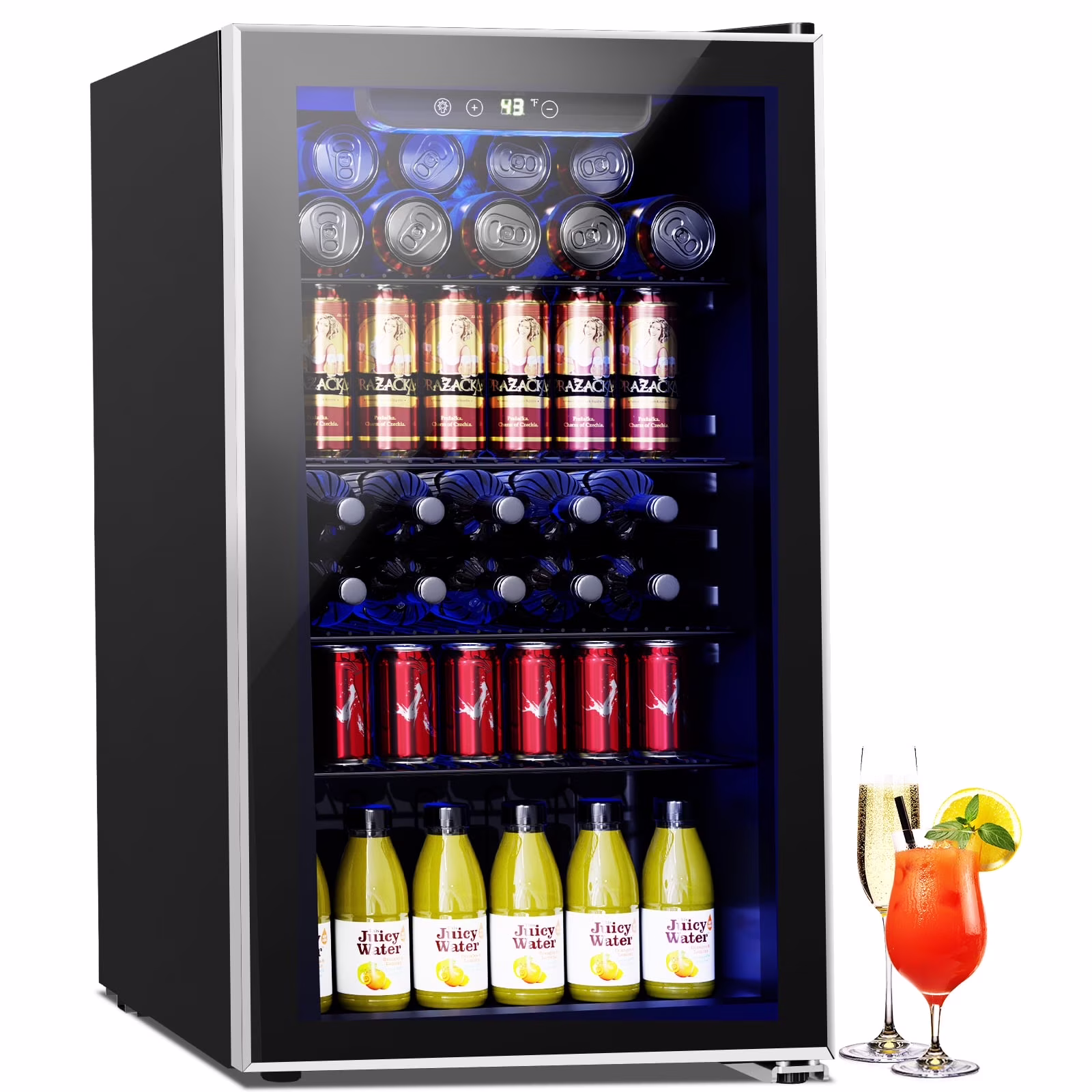 126 Can Beverage Refrigerator and Cooler with Glass Door for Home/Office/Bar-Black(3.2 cu ft)