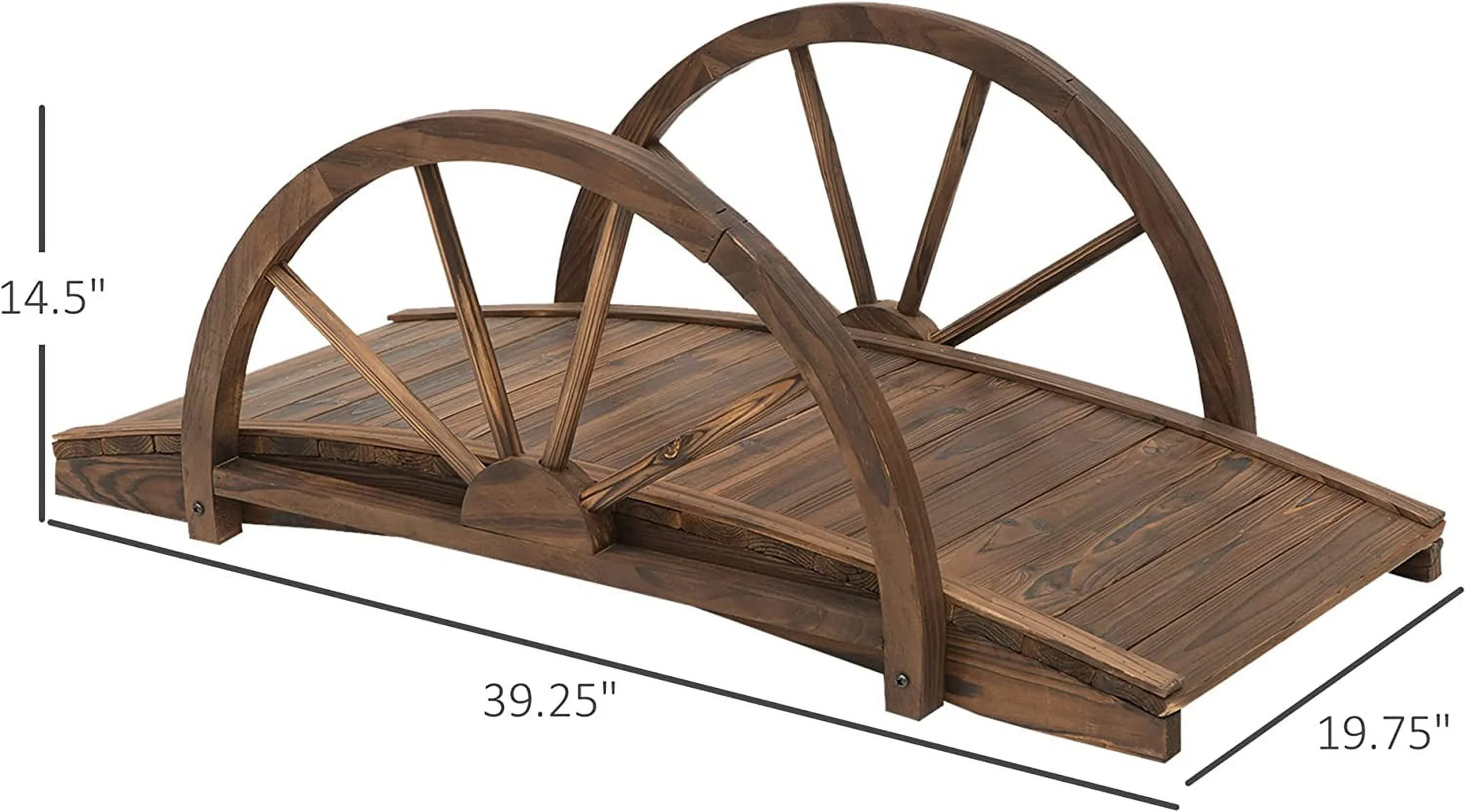 3.3ft Wooden Garden Bridge Arc Footbridge with Half-Wheel Style Railings & Solid Fir Construction, Stained Wood