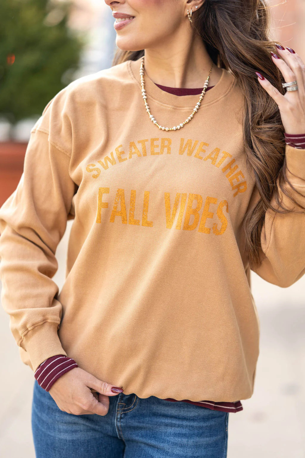 Sweater Weather Fall Vibes Ribbed Graphic Sweatshirt